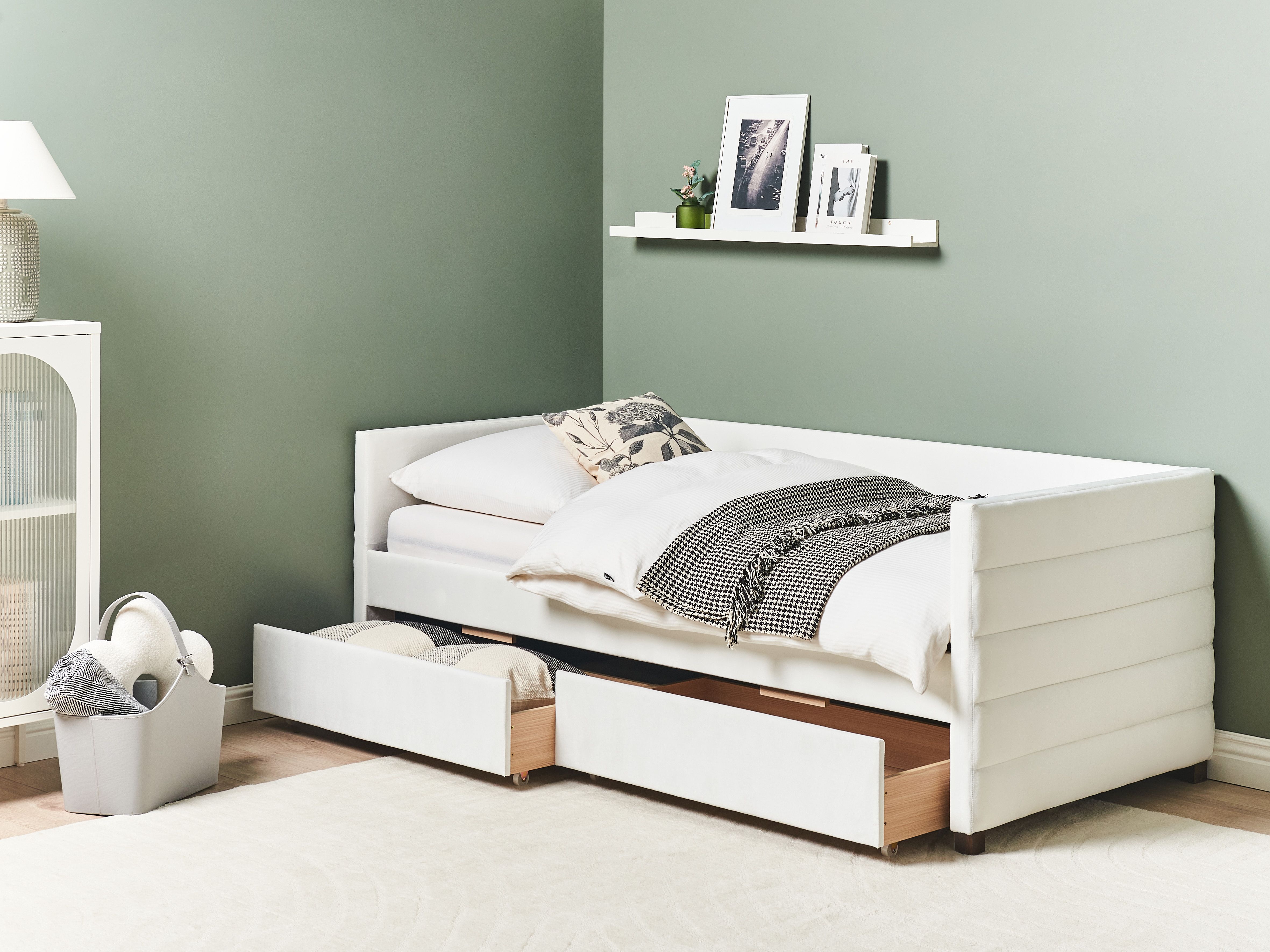 Daybed with Storage Velvet MARRAY 90 x 200 cm (EU Single) Off-White