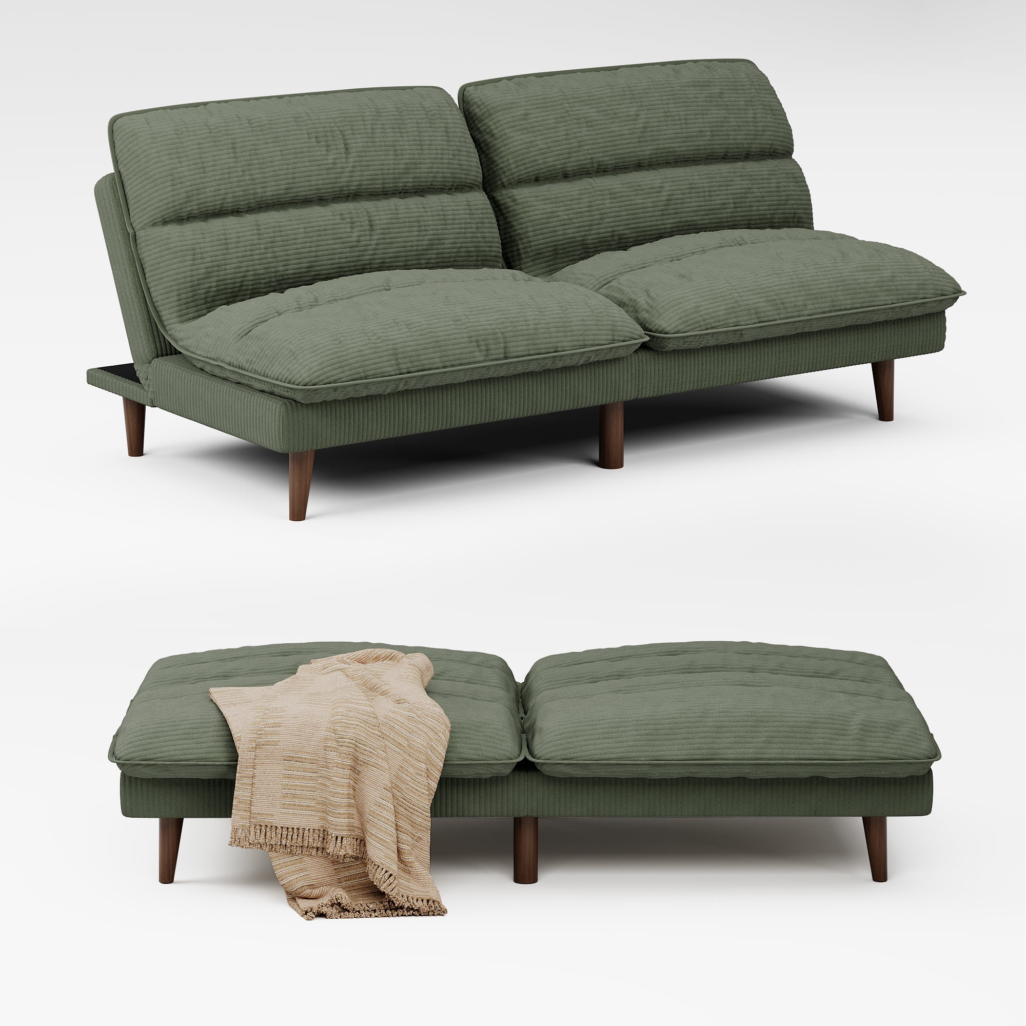 Homall Futon sofa, Two Seat Adjustable Sofa, Corduroy Fabric, Upholstered Sofa, Sofa Changeable into Bed, Leisure Reading and Games, Green - Image 8