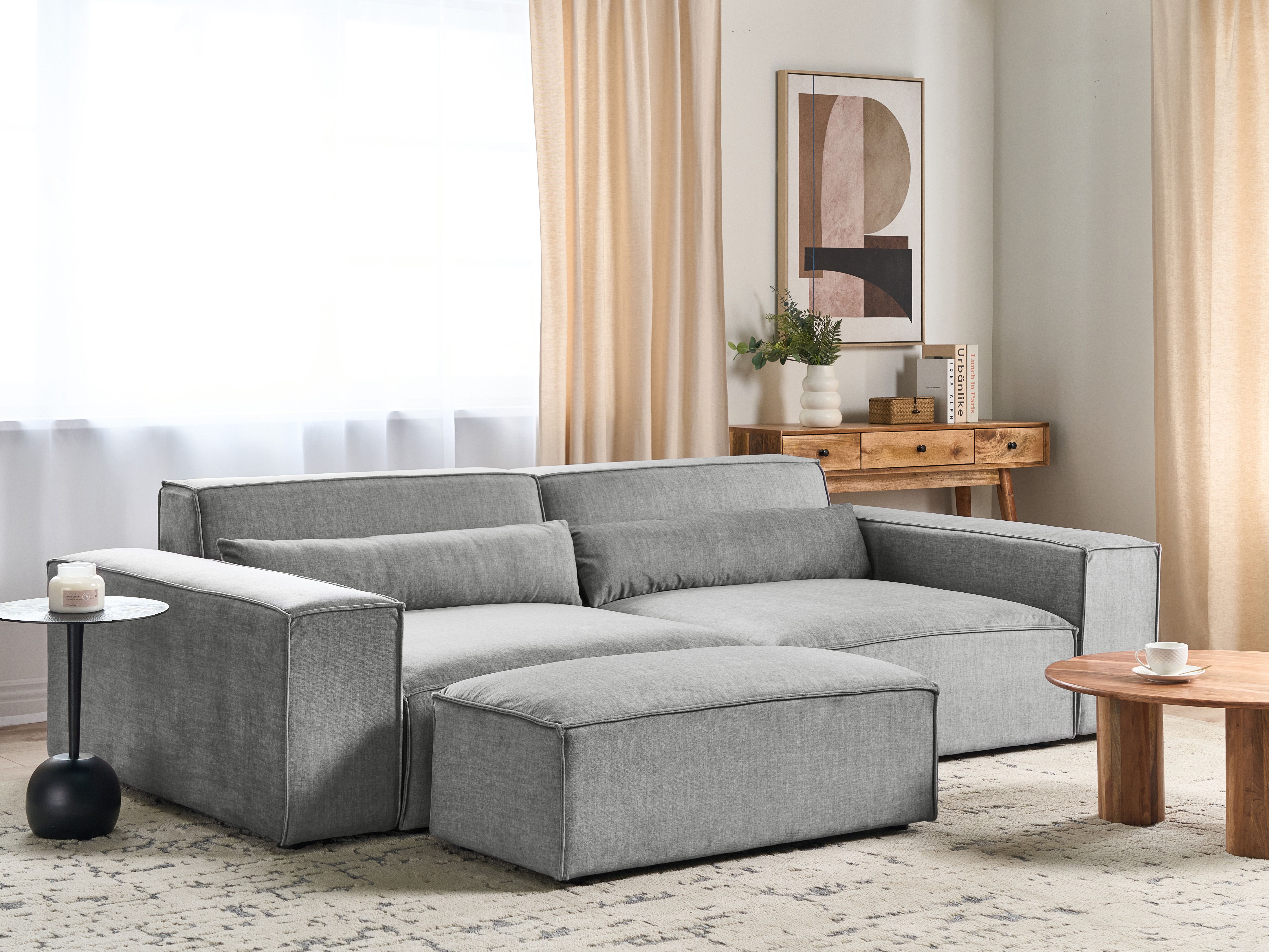 Modular Sofa 3 Seater HELLNAR Fabric Grey with Ottoman