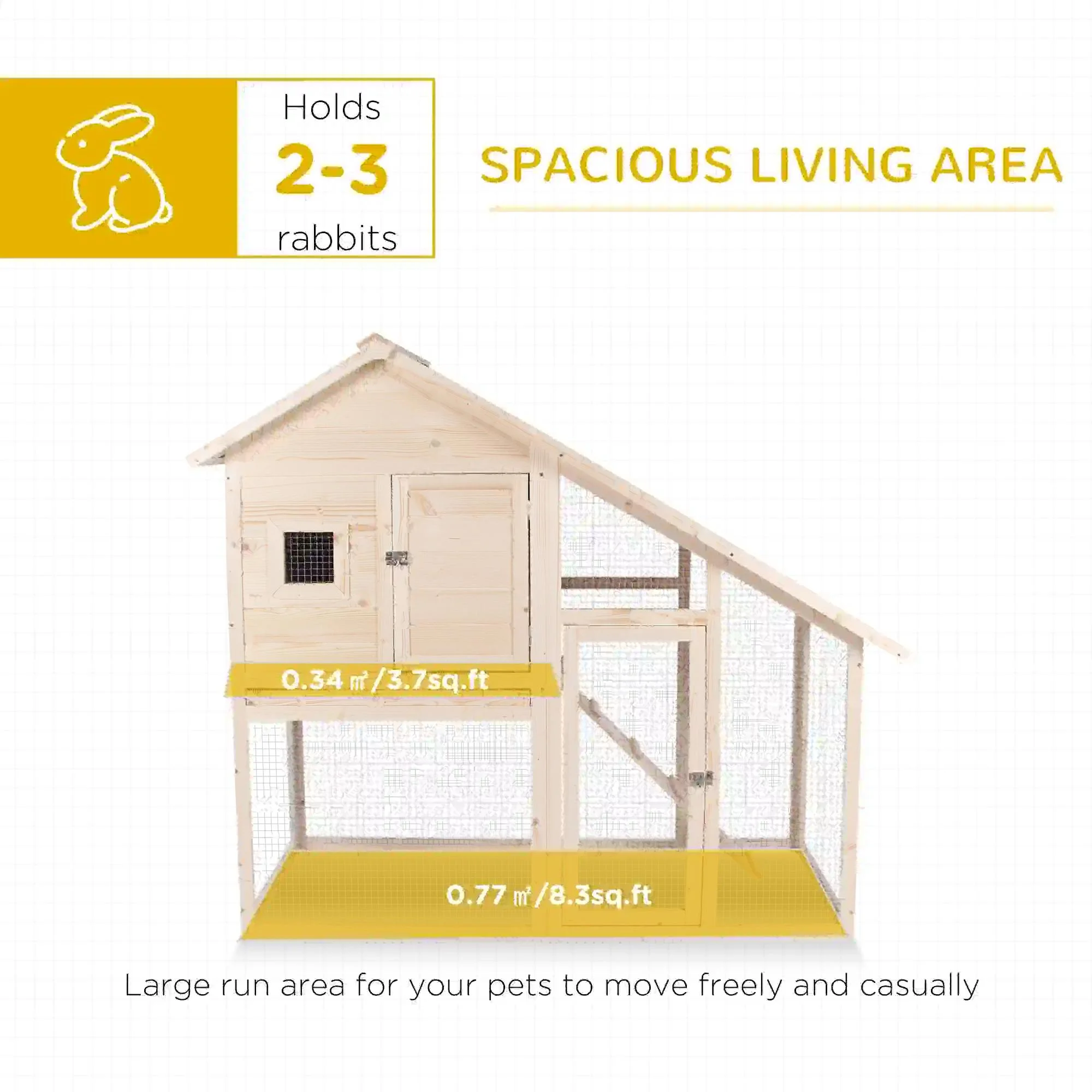 Pefilos 55" 2 Story Rabbit Hutch with Ramp, Tray, Wood Bunny Cage Poultry Chicken Coops, Beige - Image 7