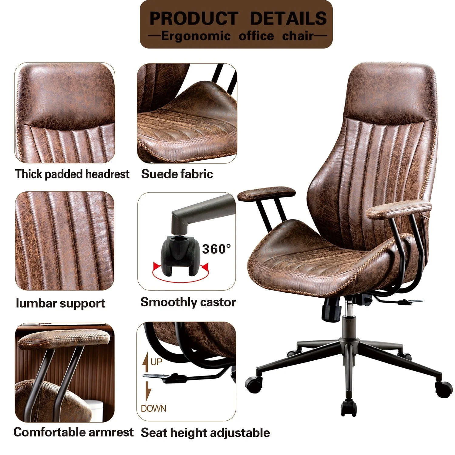 Ovios Ergonomic Office Chair High Back Computer Desk Deepen Seat Chair with Lumbar Support for Home Office - Image 3