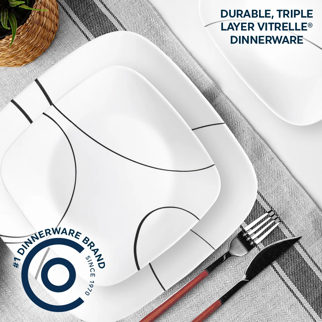 Corelle Simple Lines 12-Piece Square Glass Dinnerware Set (Service for 4)