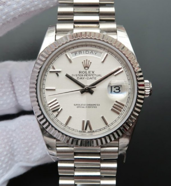 Replica Rolex Day-Date 40mm 228239 Noob Quadrant Textured White Dial Bracelet A3255 - Elite Watch Atelier