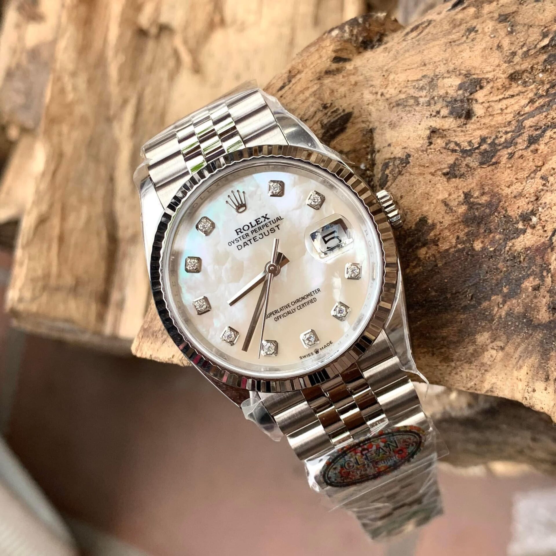 Rolex DateJust Replica Watch Natural Mother of Pearl Dial Moissanite Markers 41mm - Elite Watch Atelier