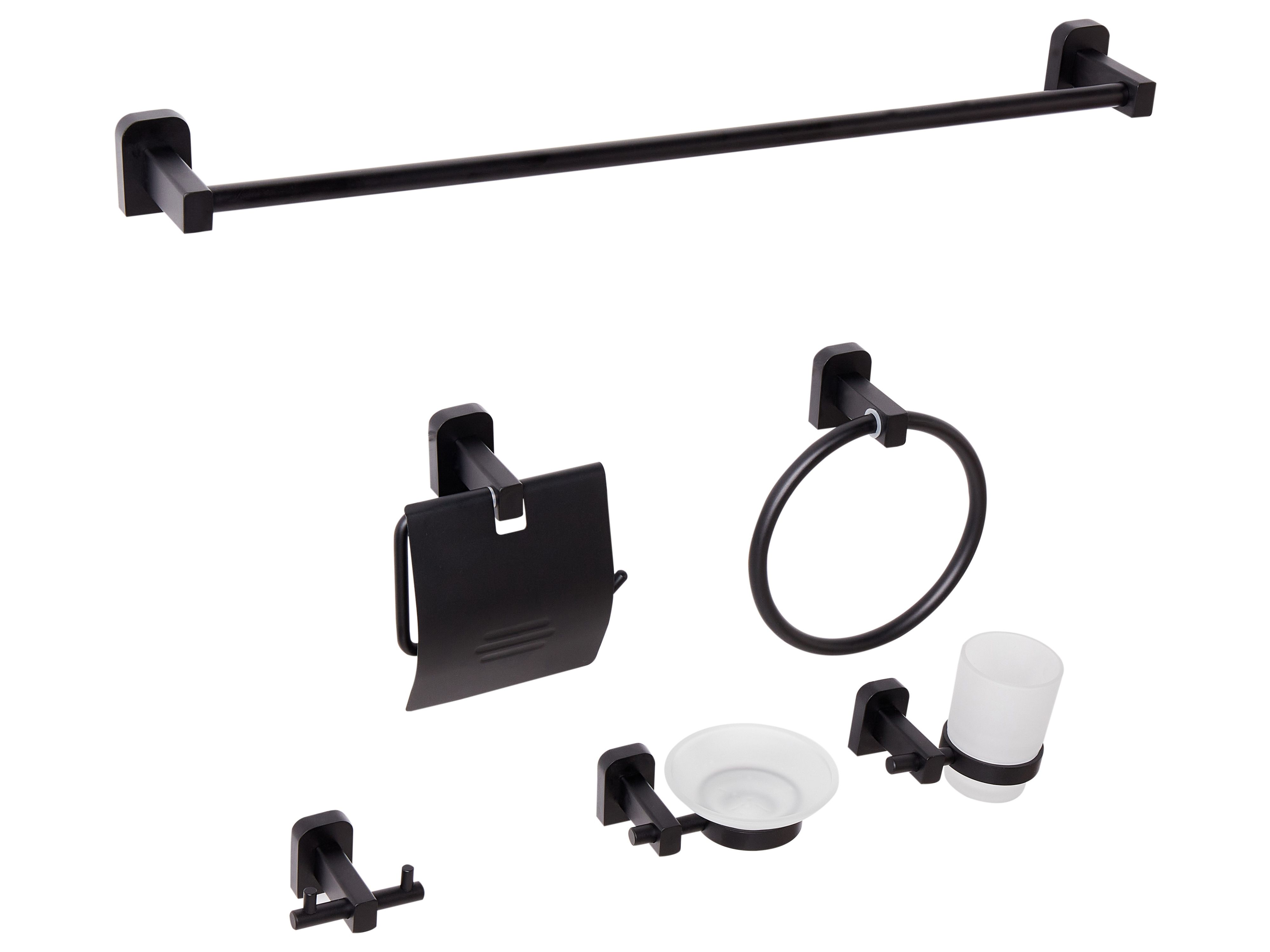 6-Piece Bathroom Hardware Set POCONE with Towel Bars and Hooks Black