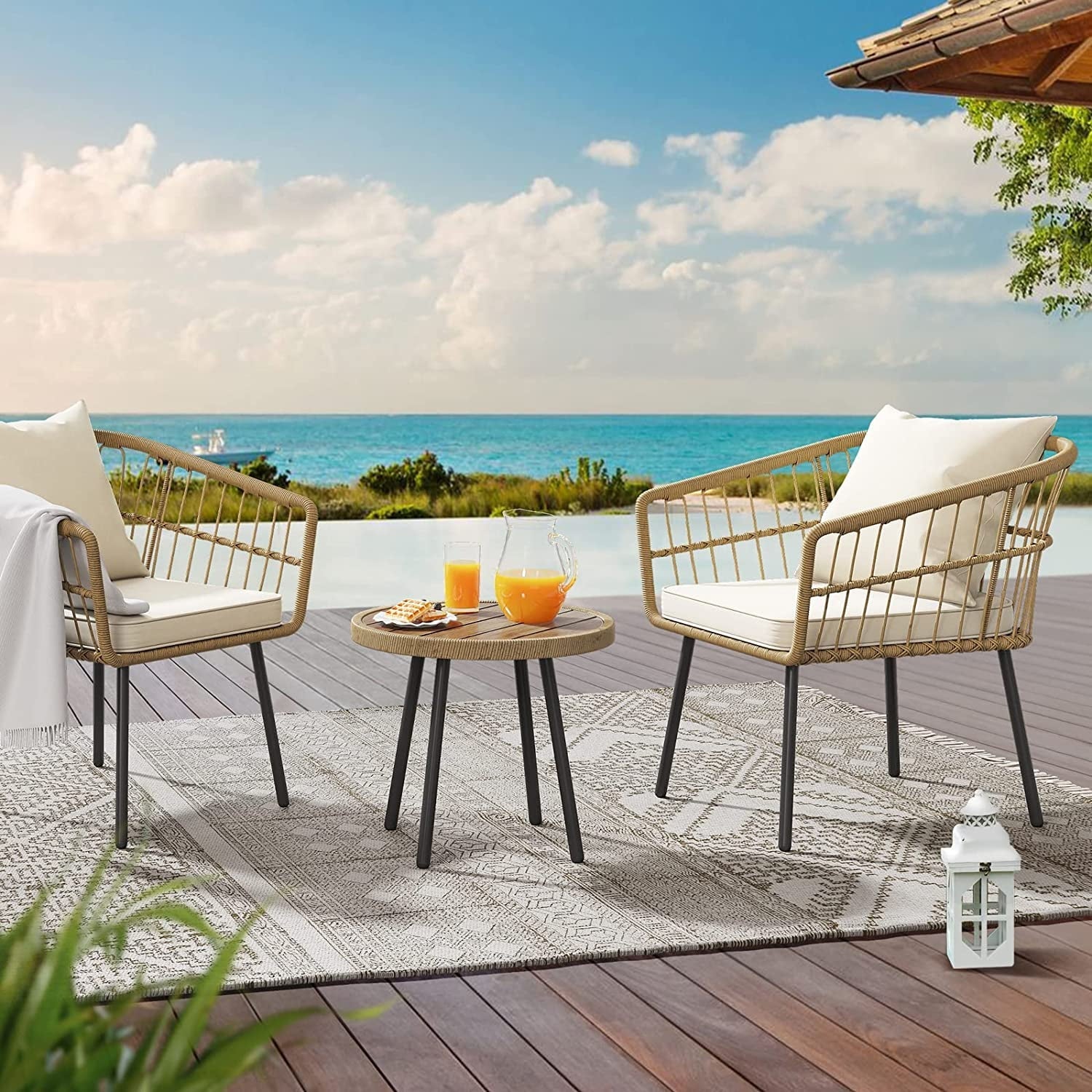 DEXTRUS 3-Piece Outdoor Patio Furniture Wicker Bistro Set with Soft Cushions - Image 3