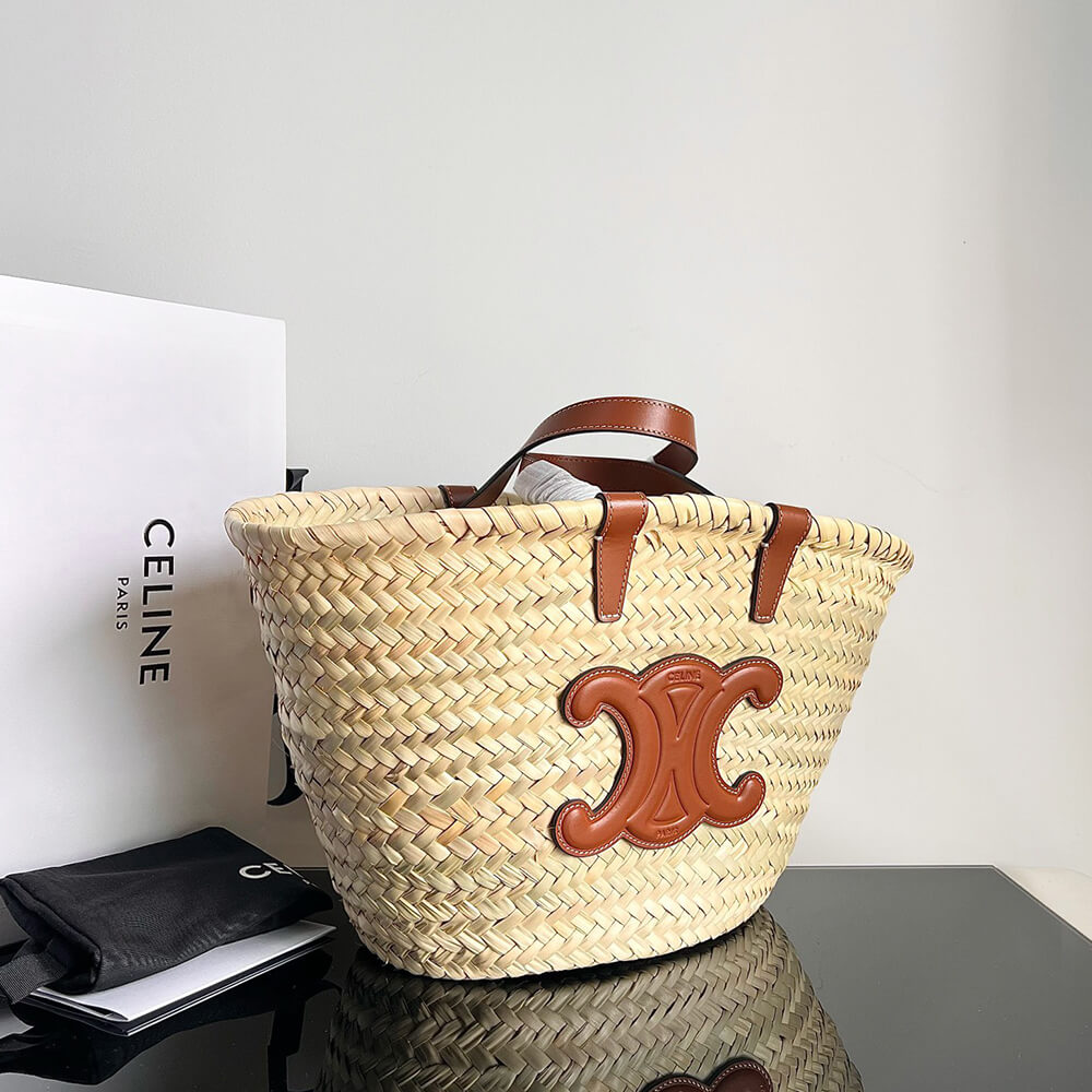 TEEN CELINE CLASSIC PANIER in Palm leaves and Calfskin(high-end grade)1:1High-quality replica
