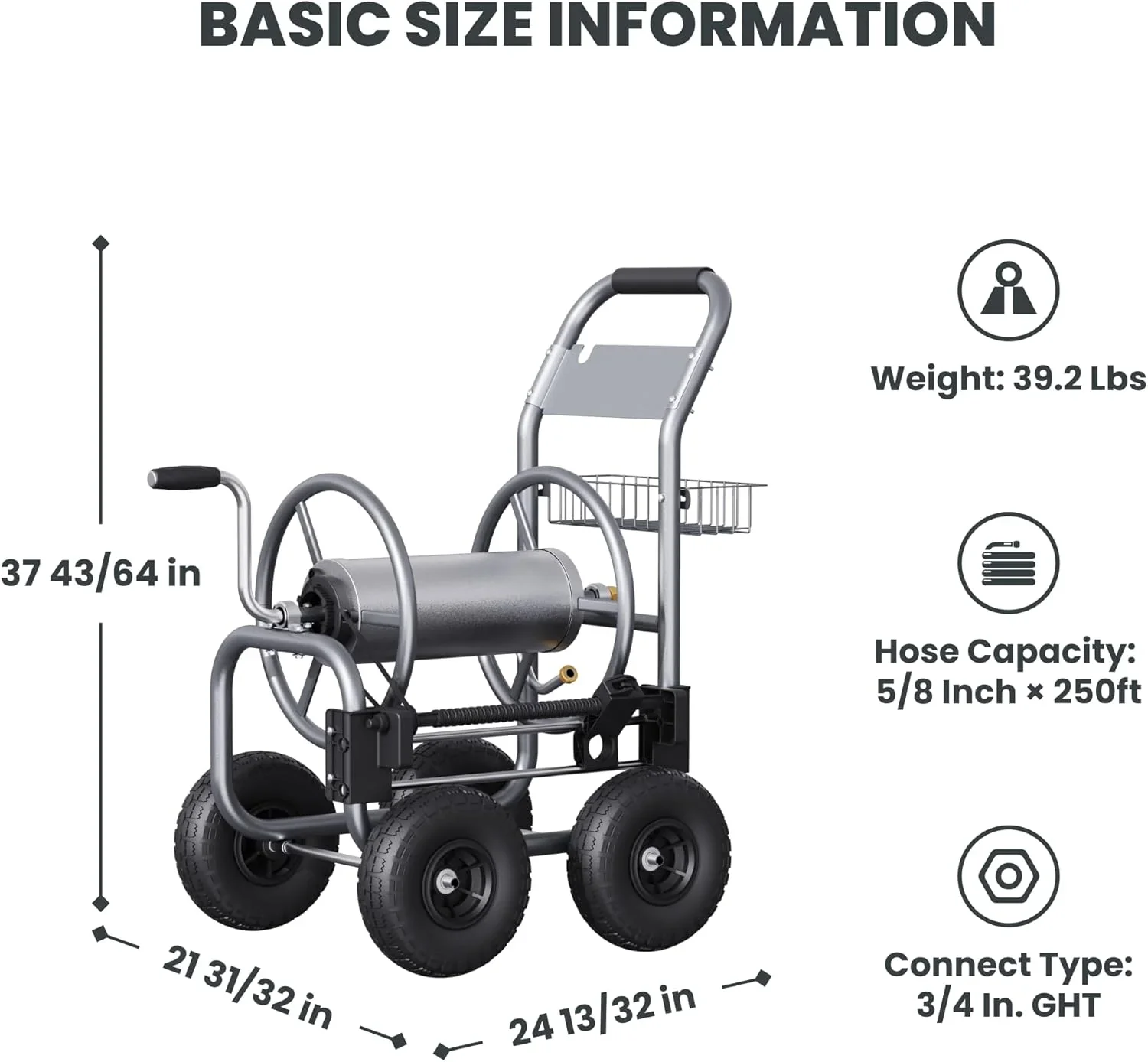 Giraffe Tools Heavy Duty Garden Hose Reel Cart With Wheels, 5/8in-250ft Hose Capacity - Image 3 Giraffe Tools Heavy Duty Garden Hose Reel Cart With Wheels, 5/8in-250ft Hose Capacity - Image 3