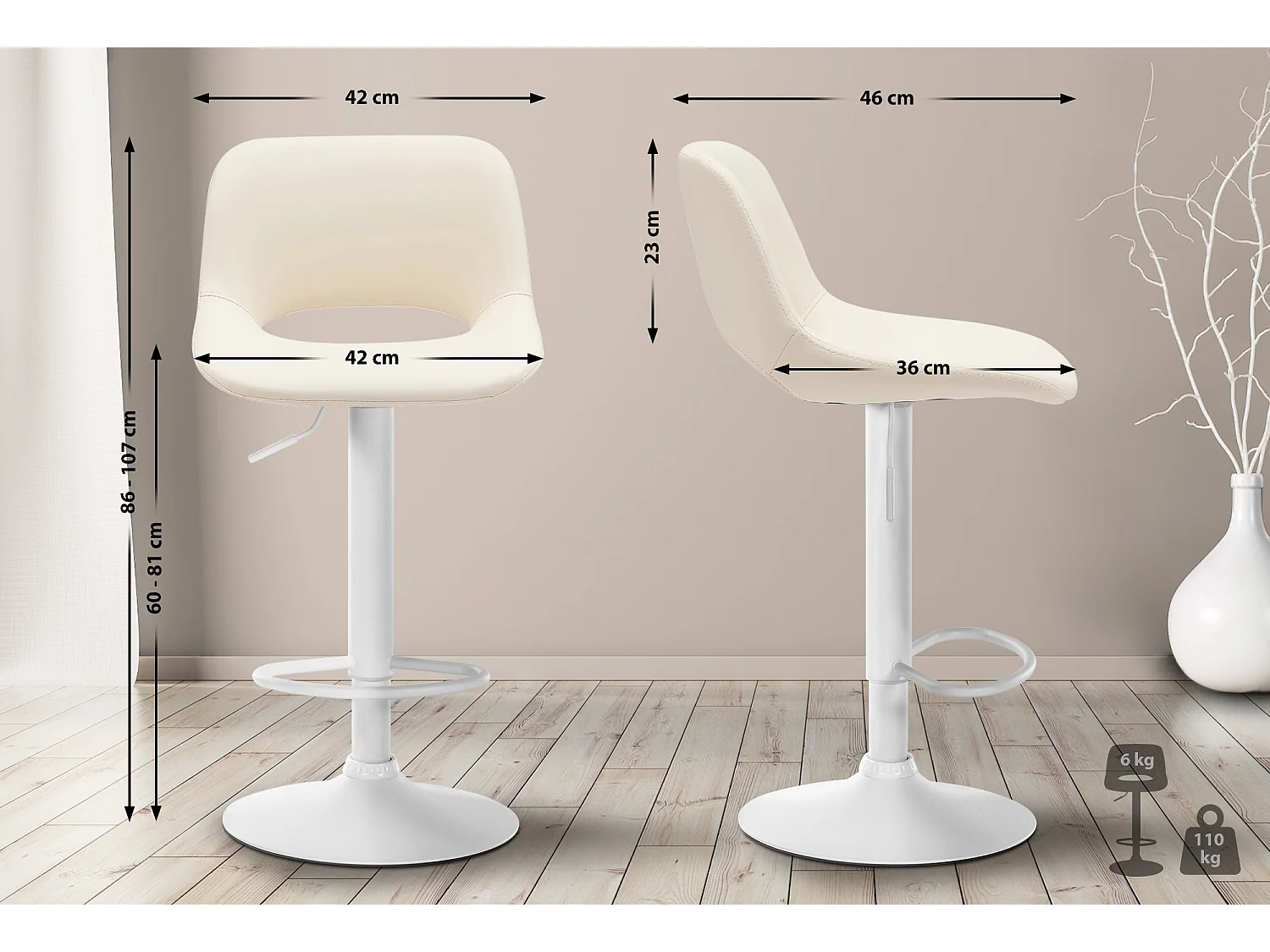 Tabouret de bar - Similicuir - Crème - Camden