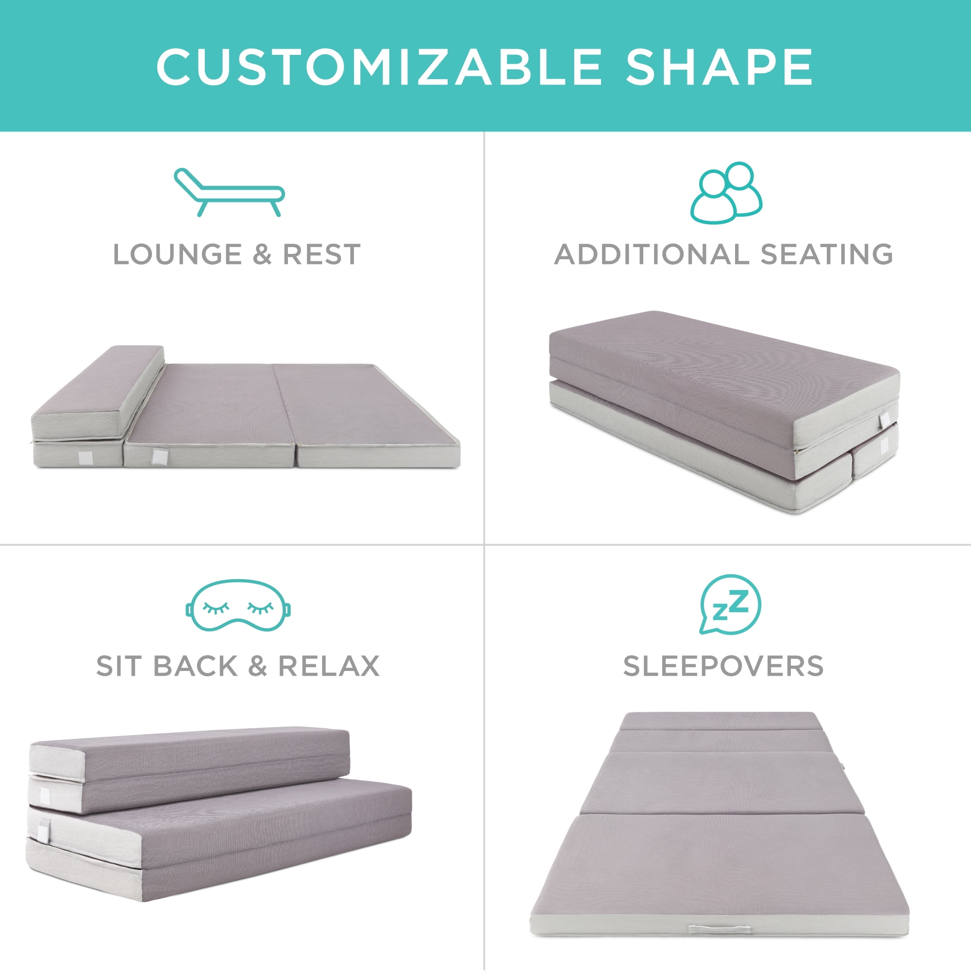 Best Choice Products 4in Thick Folding Portable Twin Tri-Fold Mattress w/ Carry Case, Washable Cover - Gray - Image 3