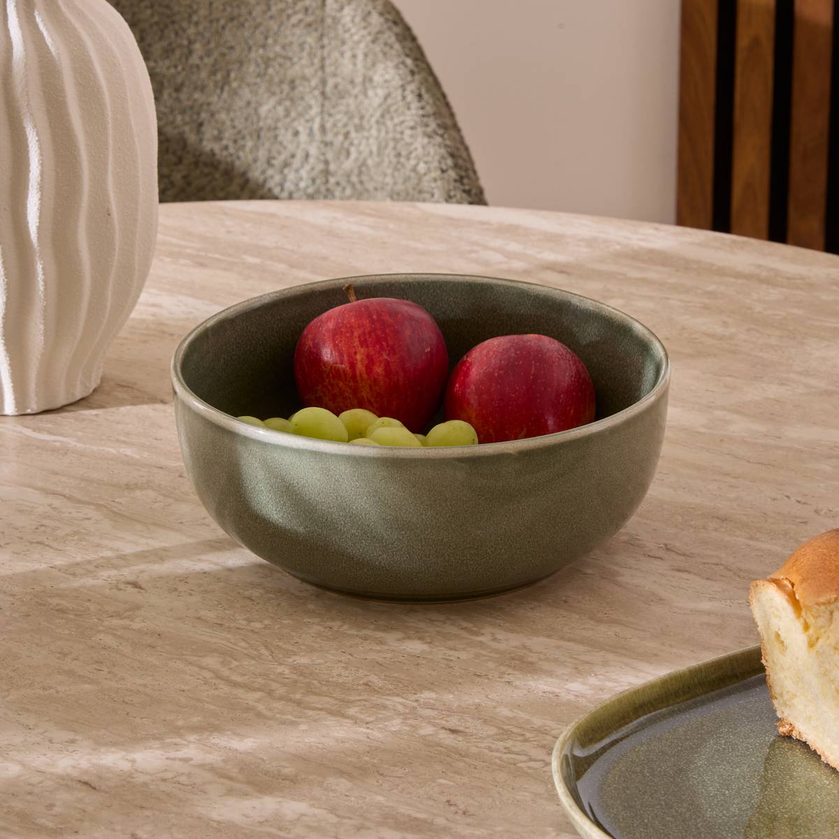 Salad Bowl "Unknown Land" Earthenware, D.21.5 cm, Khaki Green