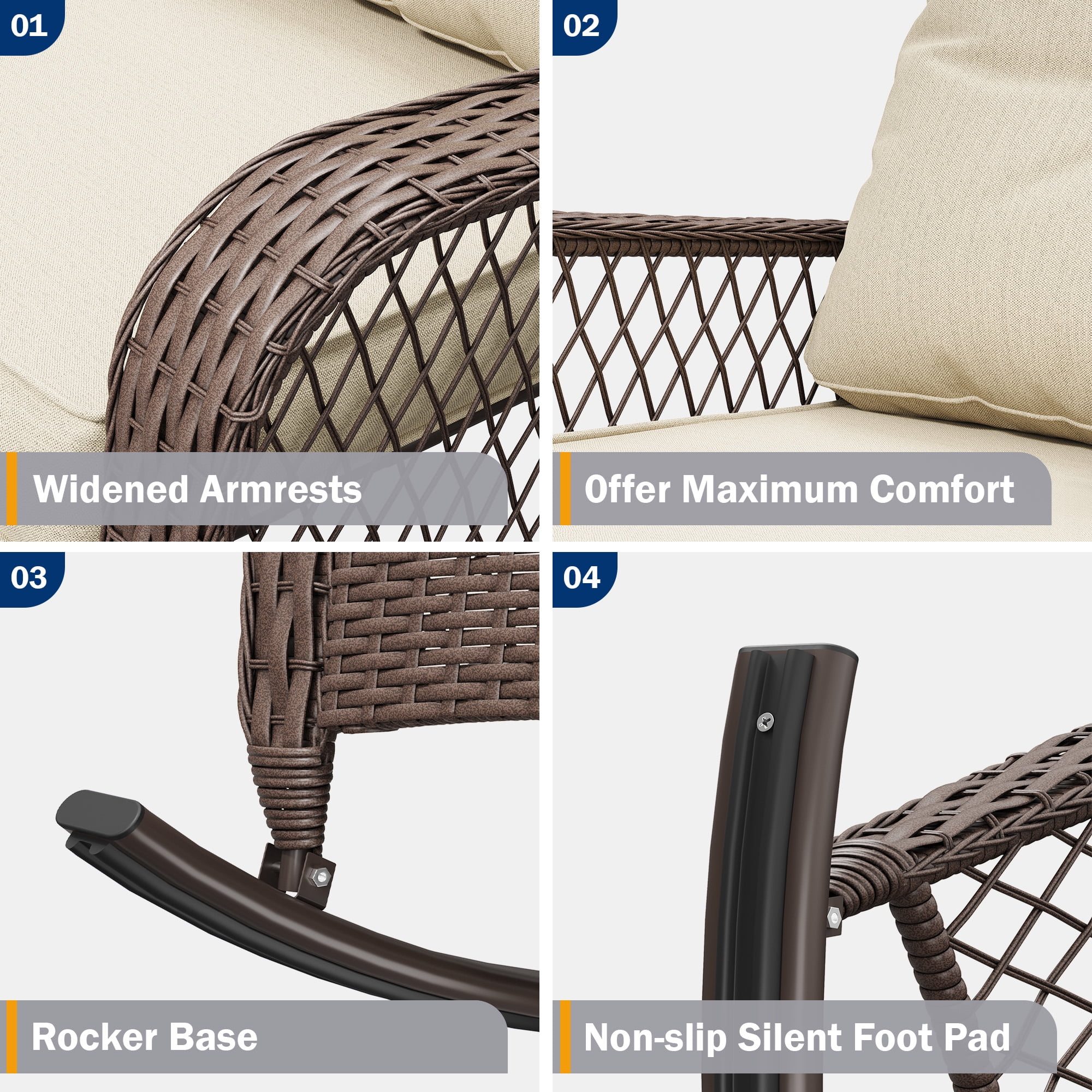 ELPOSUN 3-Piece Outdoor Rocking Chairs, Wicker Patio Furniture with Thickened Cushions and Table for Porch - Image 33
