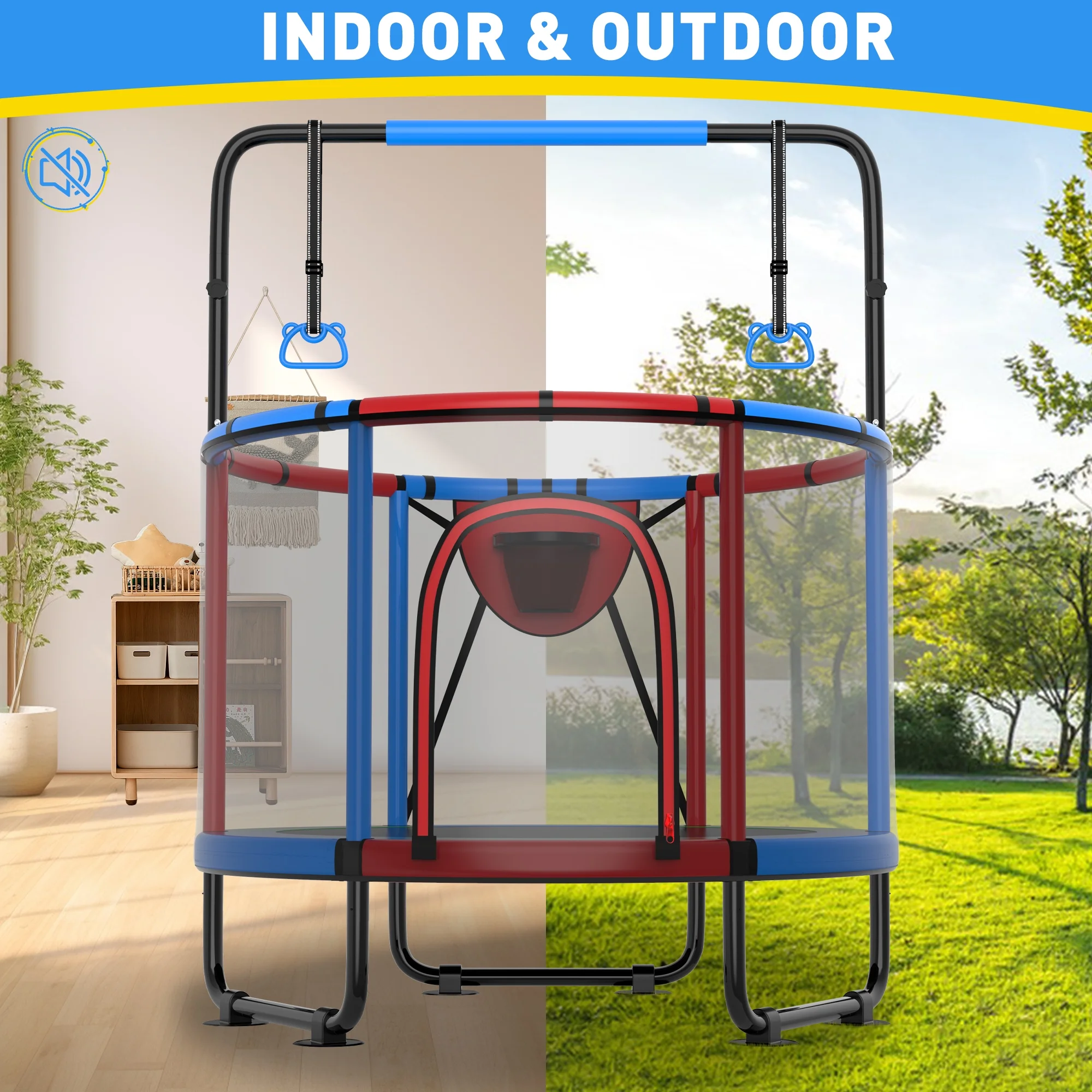 CITYLE Trampoline for Kids 600LBS 60'' 5FT Toddler Trampoline Indoor Outdoor with Basketball Hoop, Swing, Adjustable Bar, Mini Small Trampoline with Enclosure, Gifts for Toddlers, Boys & Girls - Image 26