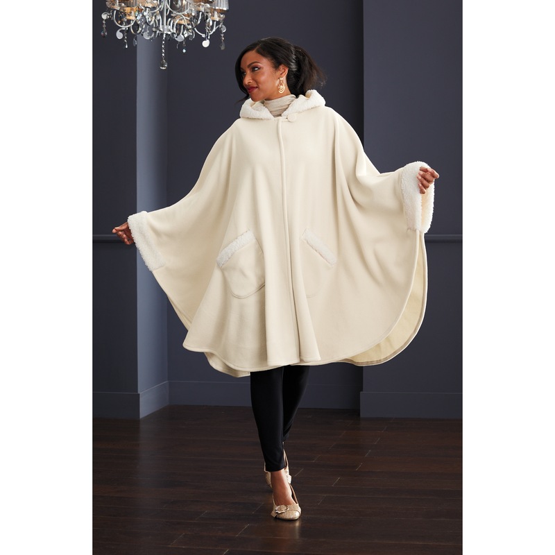 Sherpa-Trim Women's Fleece Cape and Glove Set - MIDNIGHT VELVET CATALOG