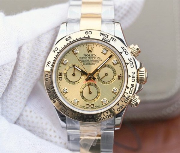 Replica Rolex Daytona 116523 Thick YG Wrapped YG Dial Diamonds Markers SS/YG Bracelet A7750 - Elite Watch Atelier