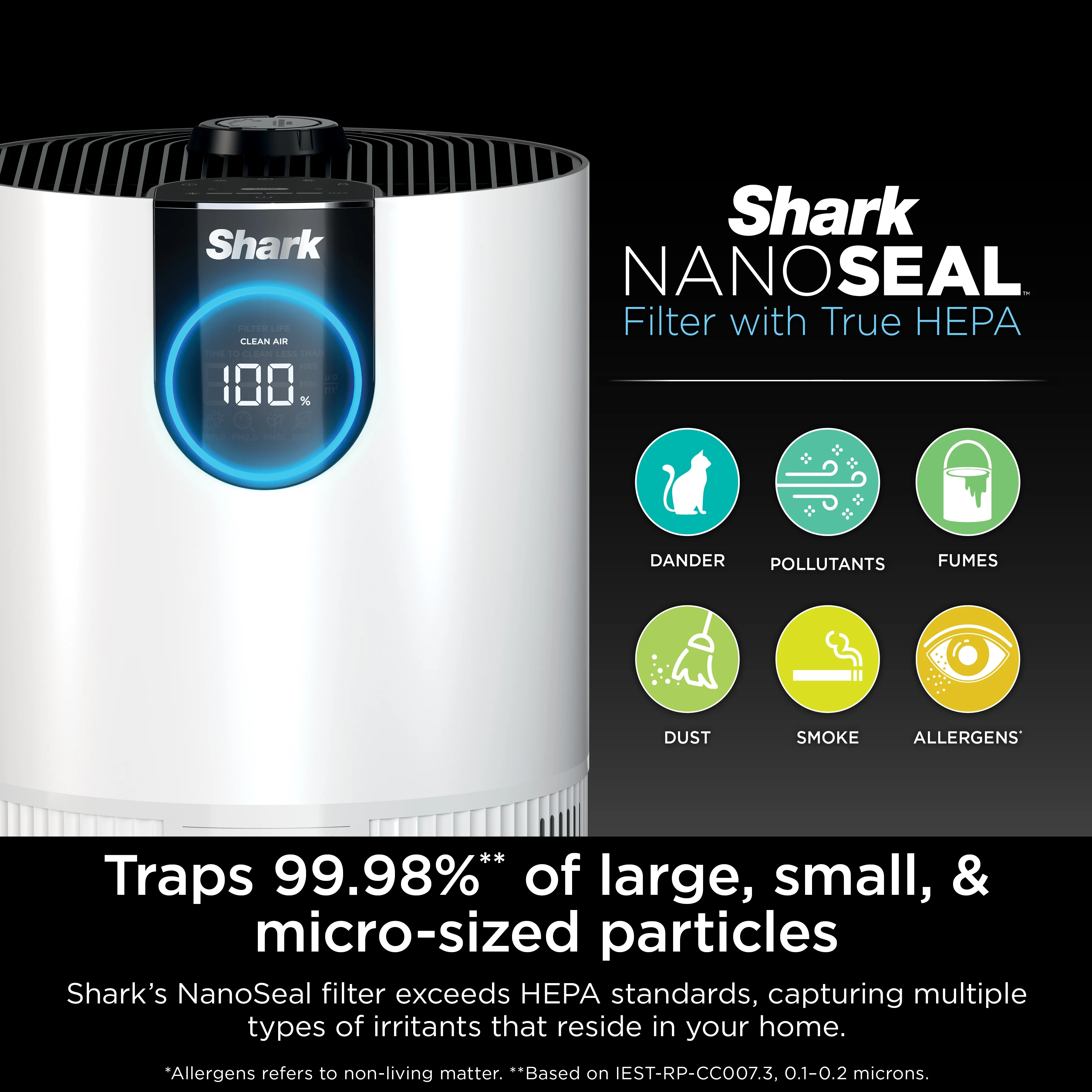 Shark Clean Sense Air Purifier with Odor Neutralizer Technology, HEPA Filter, 500 sq. ft., Captures 99.98% of Particles, Dust, Smoke & Allergens, Portable, White - Image 3