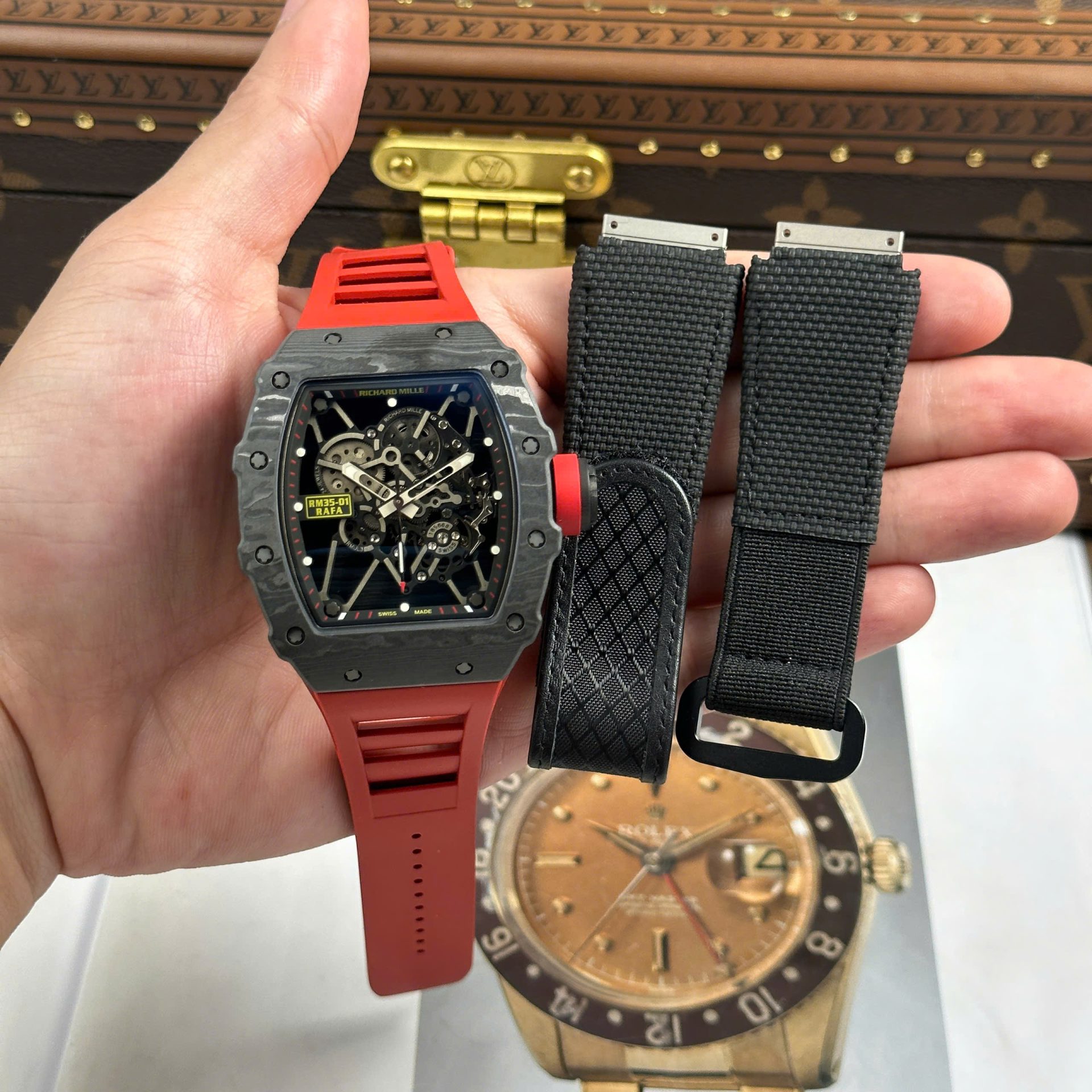 Richard Mille RM35-01 Rafael Nadal Carbon NTPT Copies Watches Red Rubber Strap ZF Factory 49,9x43mm - Top club