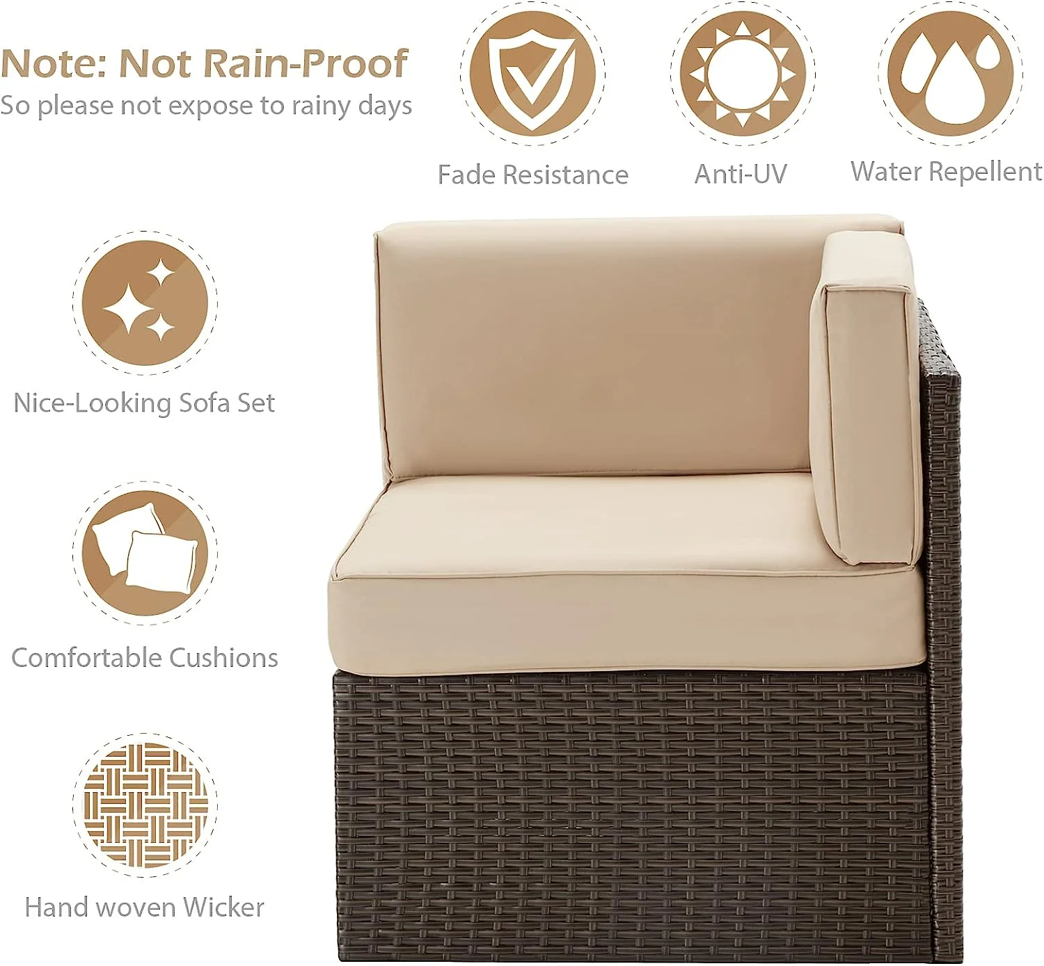 YODOLLA 7 Pc Patio Furniture Set in Beige Cushion& Black PE Rattan Outdoor Sectional Sofa Couch Patio Conversation Set with Table