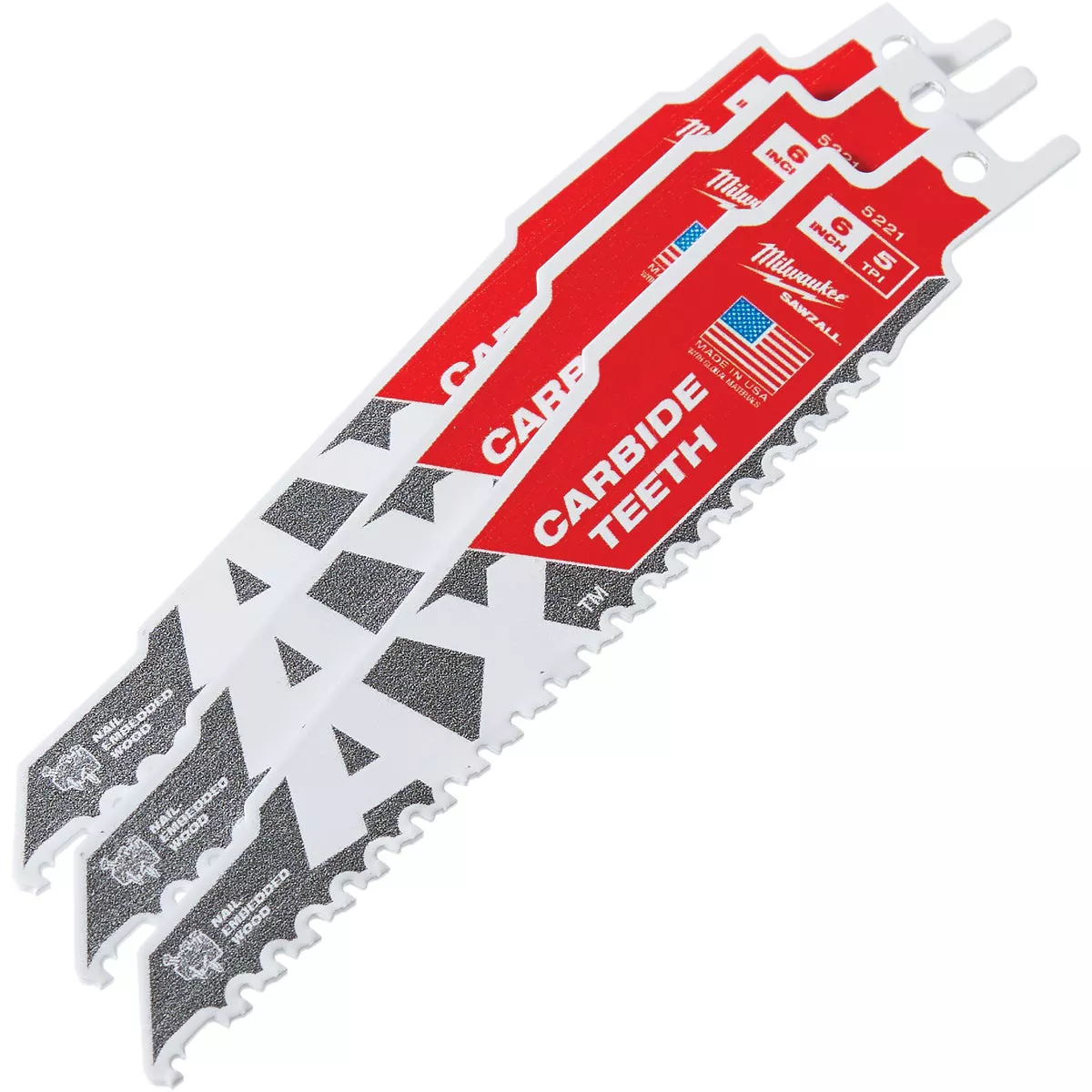 Milwaukee SAWZALL The AX 6 In. 5 TPI Wood with Nails Demolition Reciprocating Saw Blade with Carbide Teeth (3-Pack)