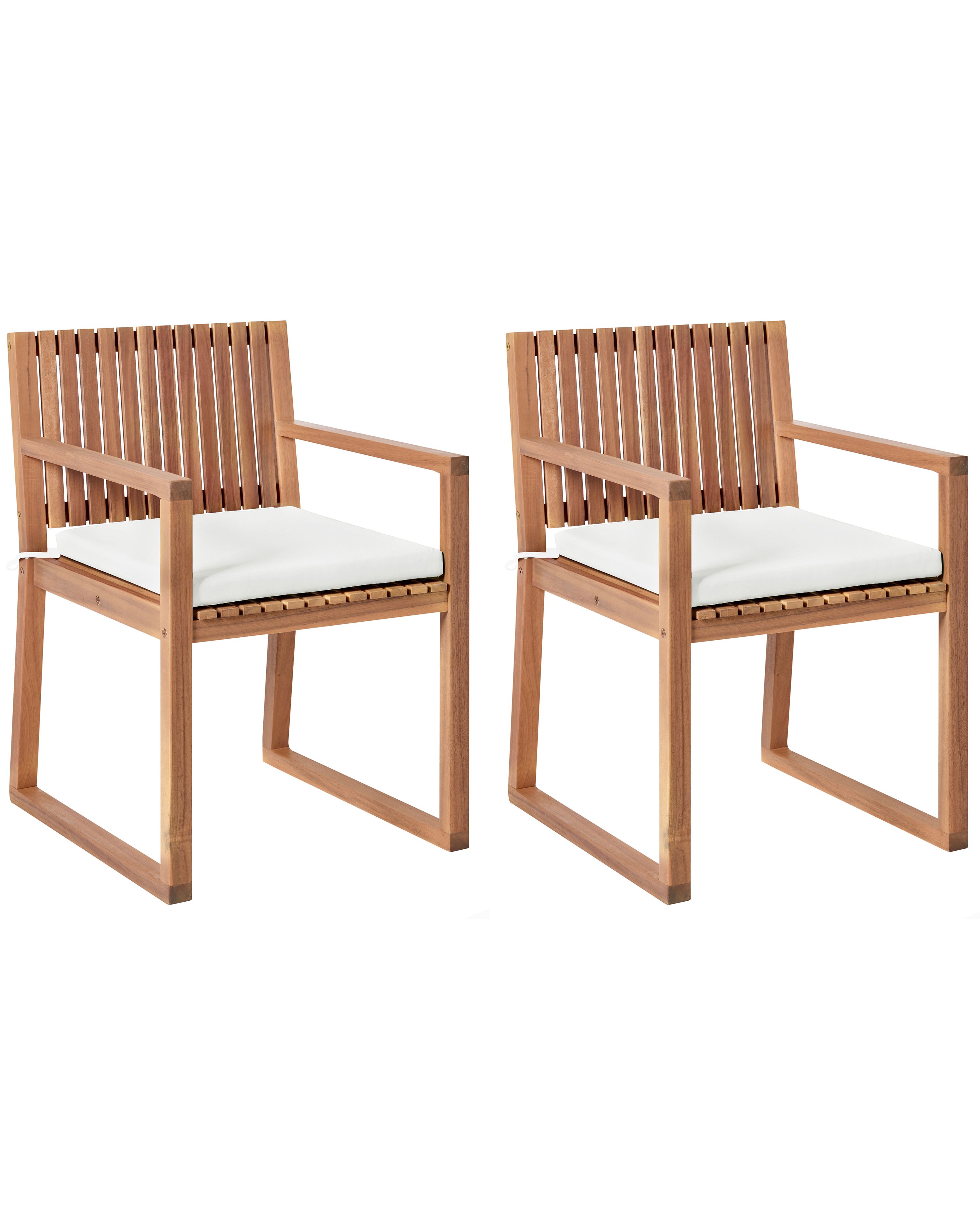 Set of 2 Garden Chairs with Cushions SASSARI II PREMIUM Certified Acacia Wood Off-White