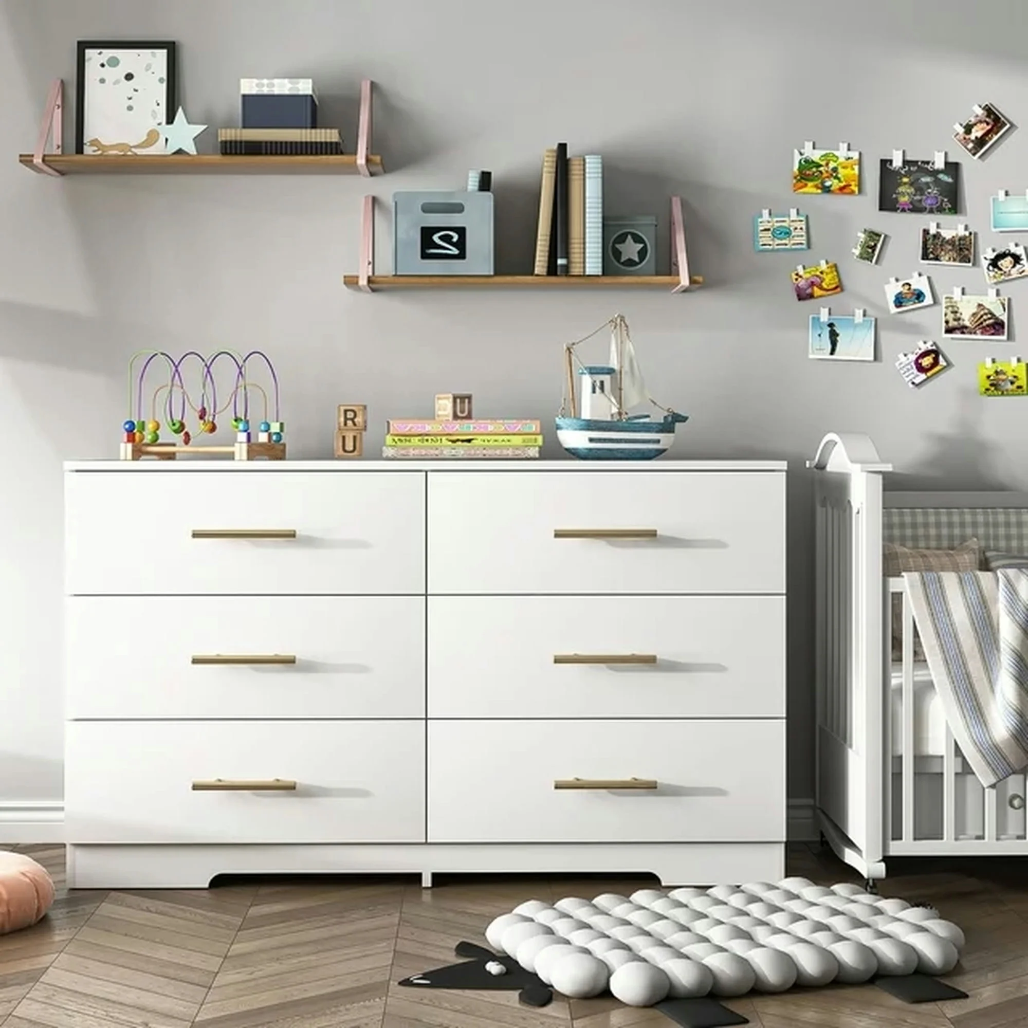 Kadyn White Chest of Drawer, 6 Double Drawer Dresser for Bedroom, Modern Storage Cabinet for Living Room, Dresser - Image 31