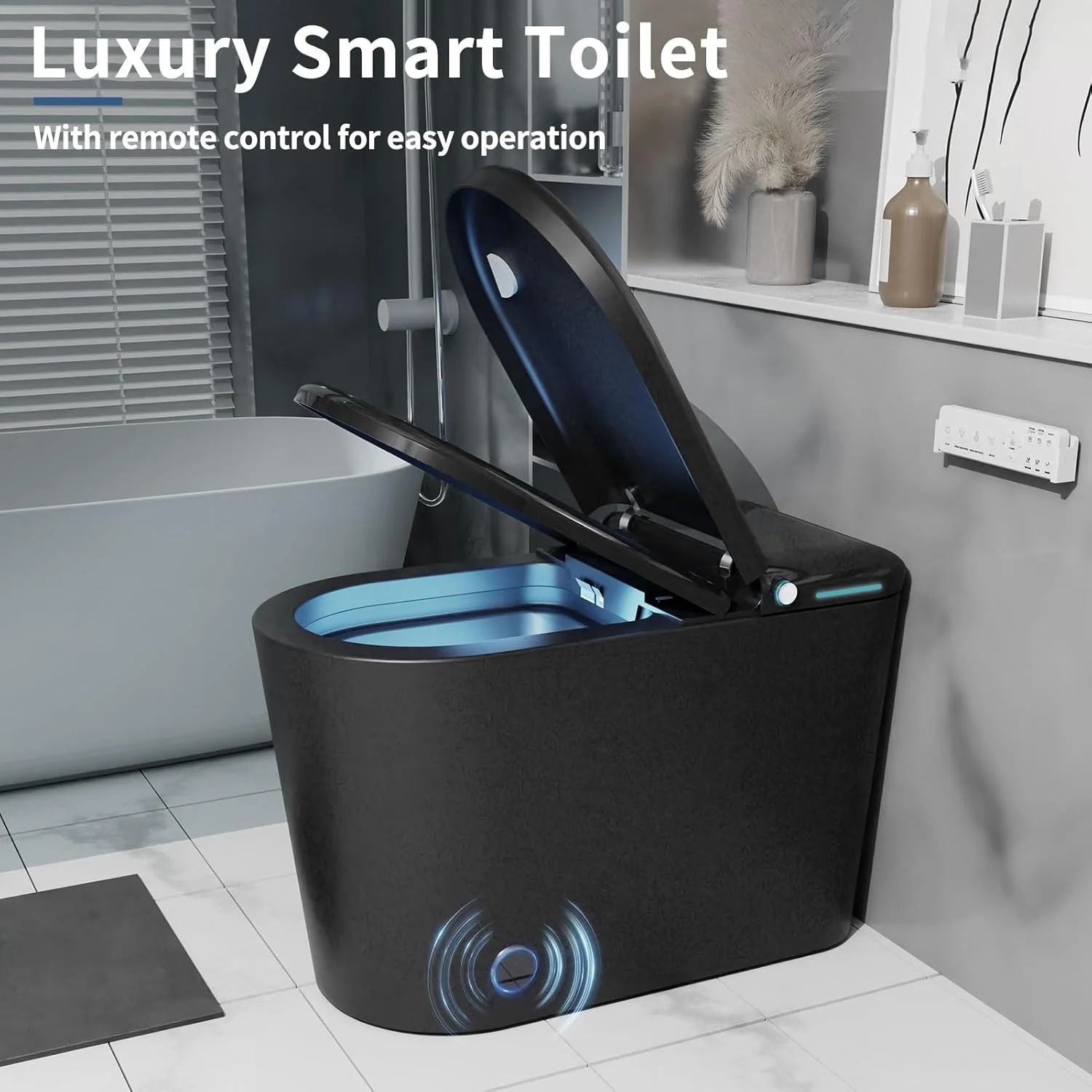 LALAHOO Smart Toilet with Bidet Built in, Auto Open & Close, Elongated Heated seat, Foot Sensor Flush, LED Display, Warm Water Wash, Dryer, Night Light, Black - Image 12