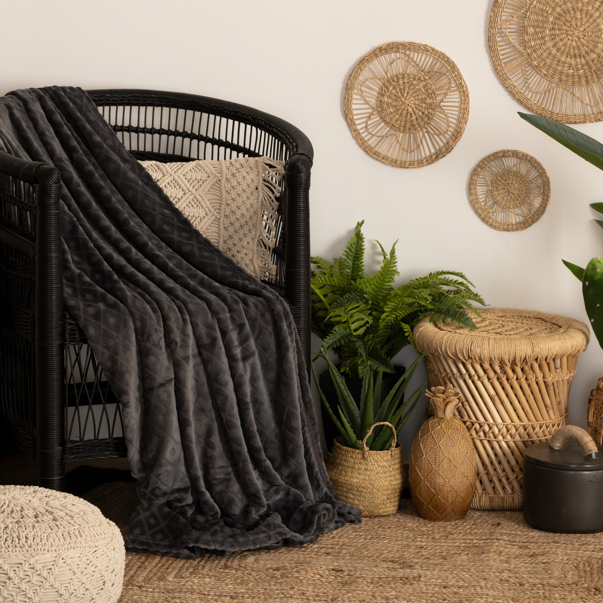 Plaid "3D Losange", flannel Slate grey, 180x230 cm