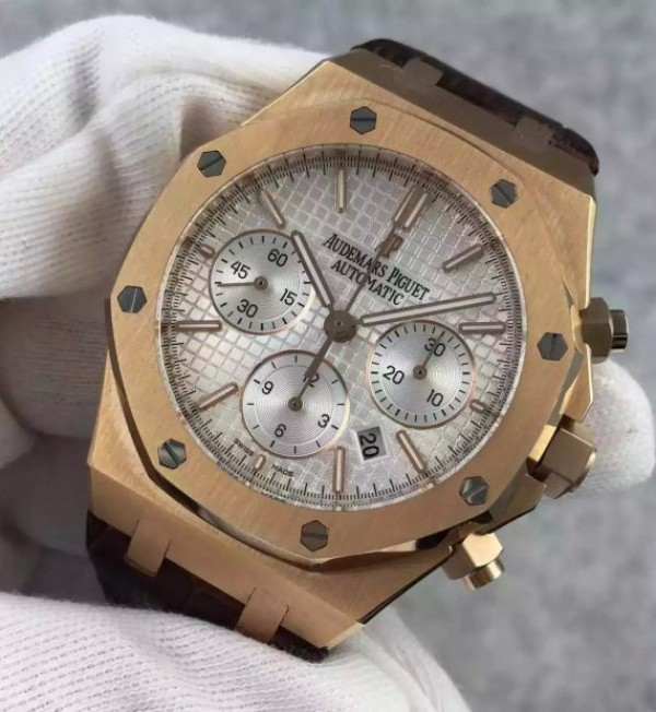 Replica Audemars Piguet Royal Oak Chronograph SS White Dial Leather Strap A7750 - Elite Watch Atelier