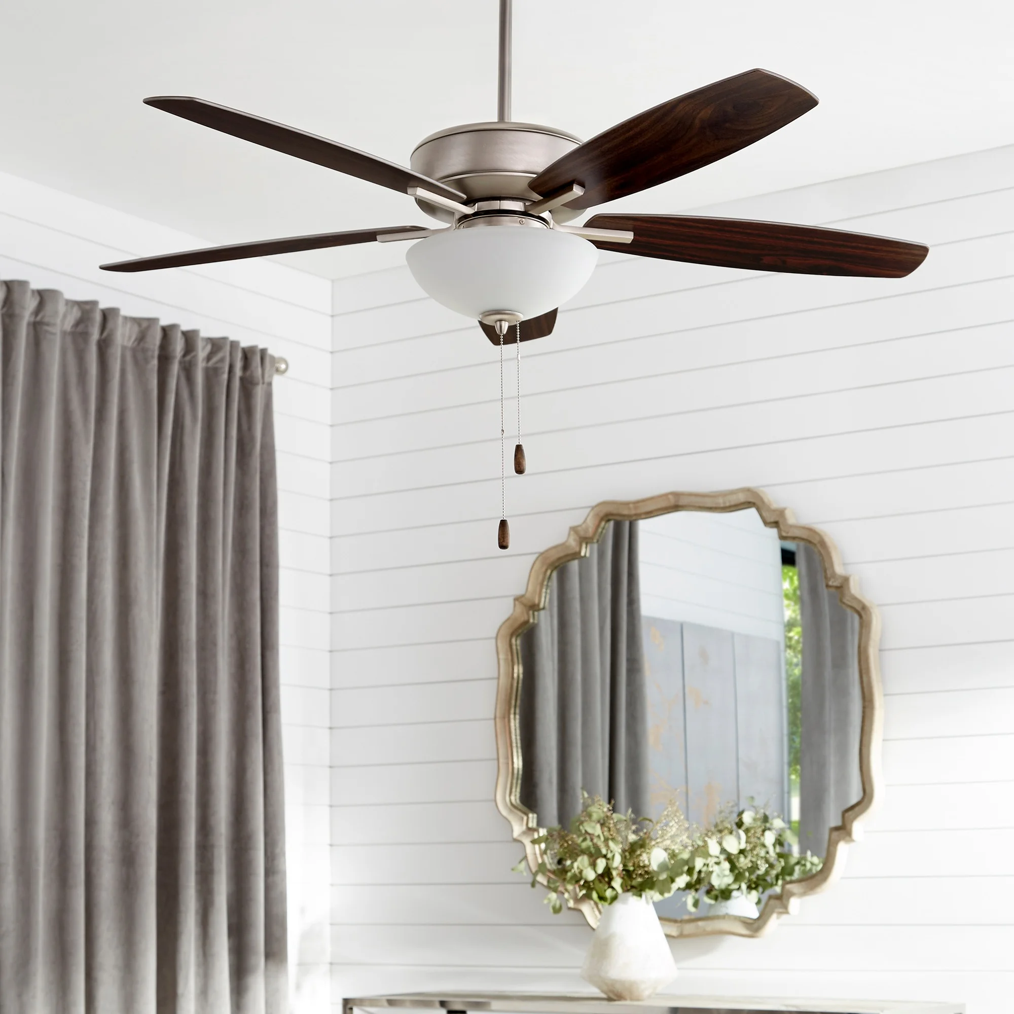 7052-269-Quorum Lighting-Breeze - 52 Inch 5 Blade Ceiling Fan with Bowl Light Kit-Noir Finish-Matte Black/Weathered Oak Blade Color