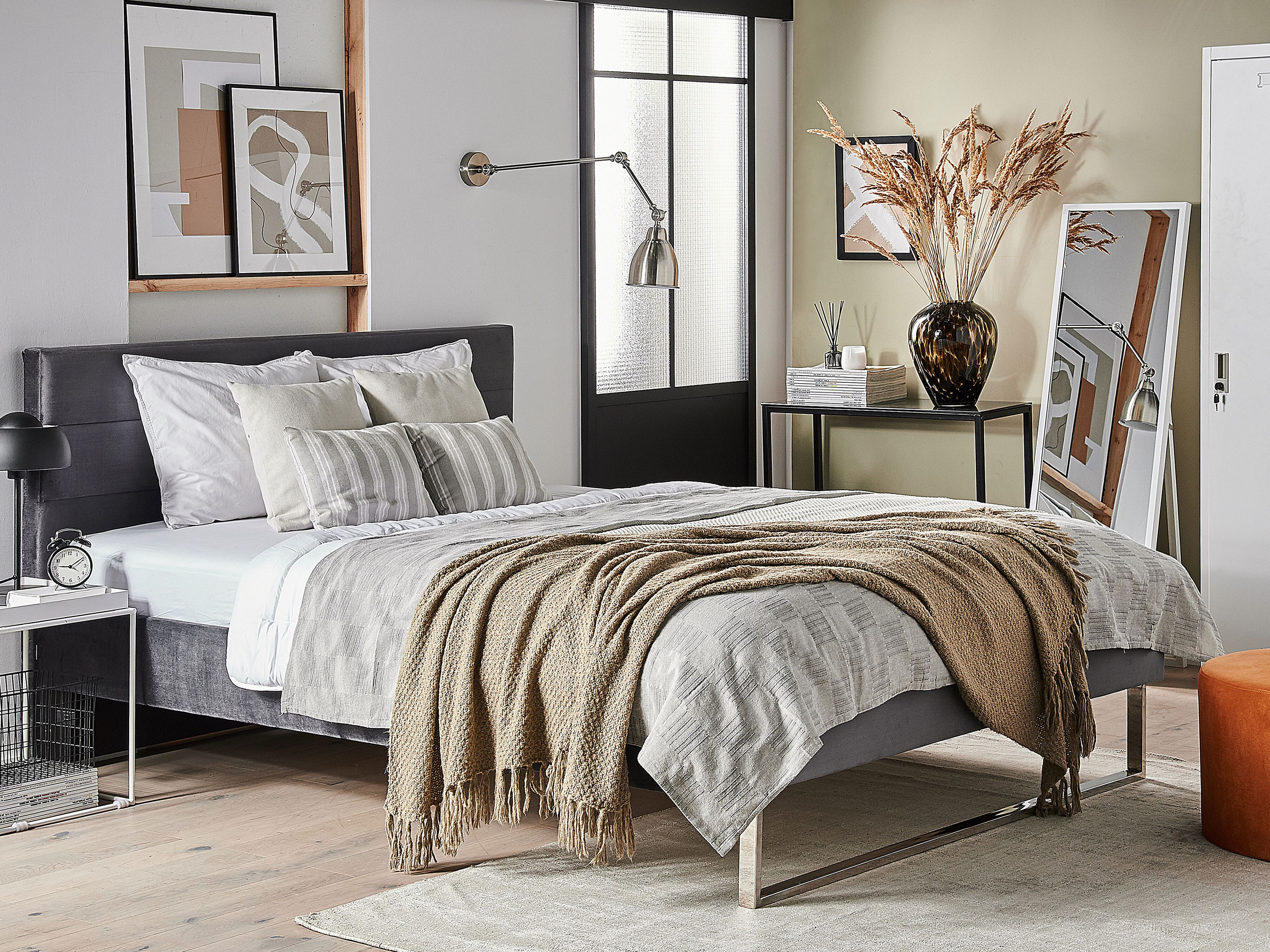 Bed Velvet BELLOU 180 x 200 cm (EU Super King) Dark Grey
