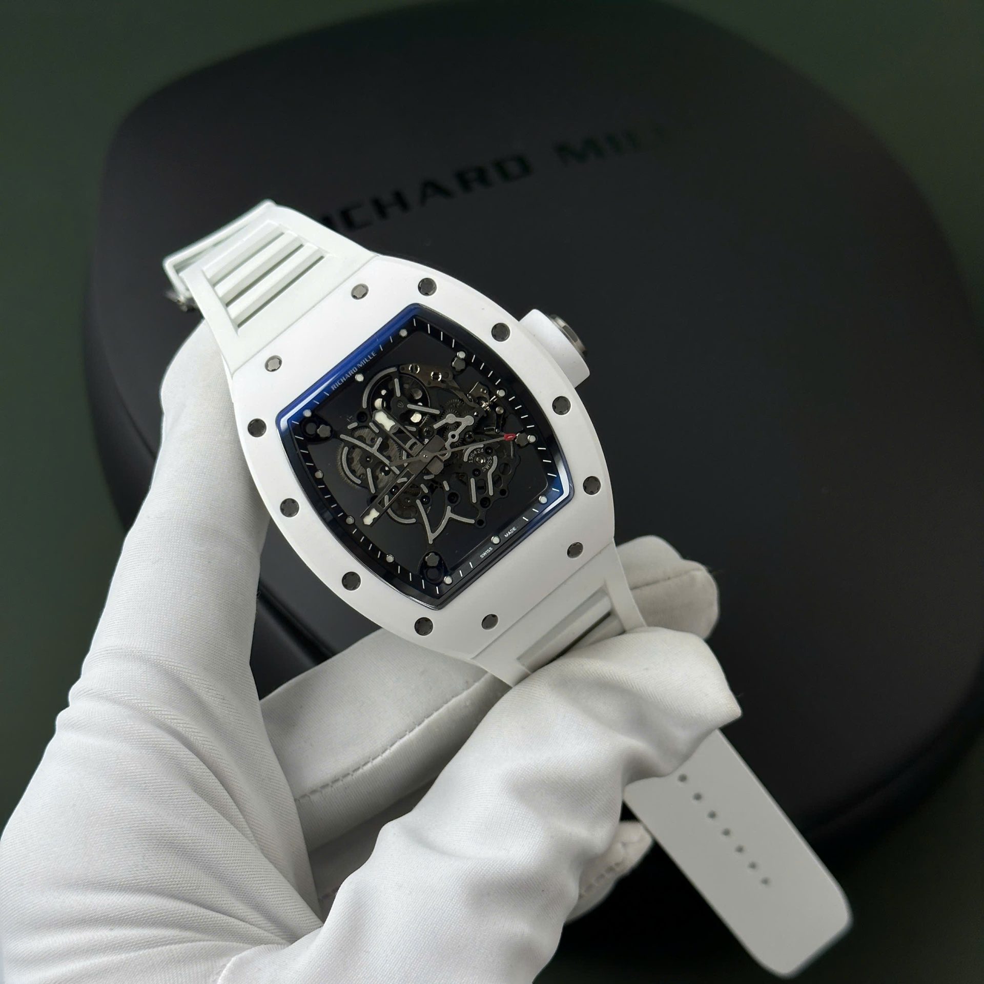 Richard Mille Best Replica Watch RM055 White Ceramic Rubber Strap ZF Factory 45mm - Elite Watch Atelier