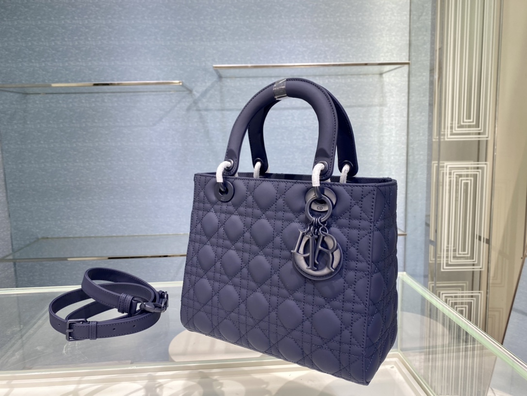 Christian Dior Medium Lady Dior Bag Dark Blue For Women 9.5in/24cm1:1High-quality replica