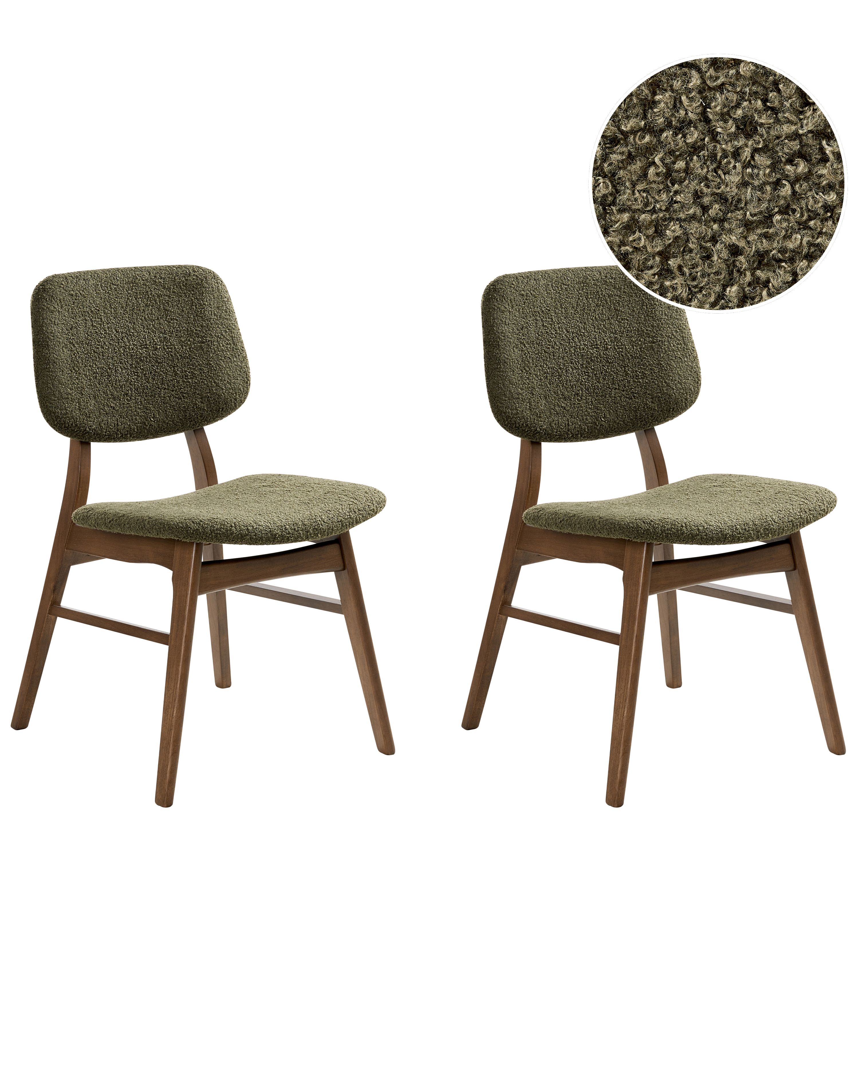 Set of 2 Dining Chairs ELAINE Boucle Dark Brown/ Green