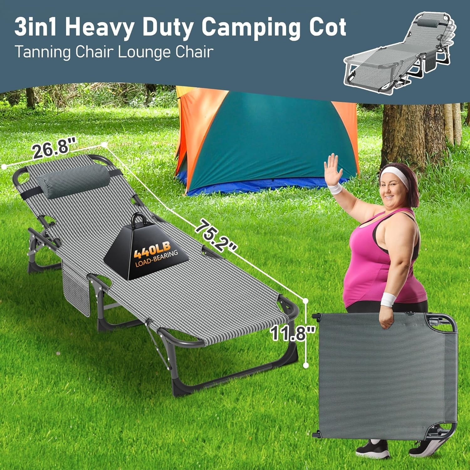 Slsy 5-Position Adjustable Folding Lounge Chair And Cot - 75.2" x 25.6" x 11.8" - Image 60 Slsy 5-Position Adjustable Folding Lounge Chair And Cot - 75.2" x 25.6" x 11.8" - Image 60