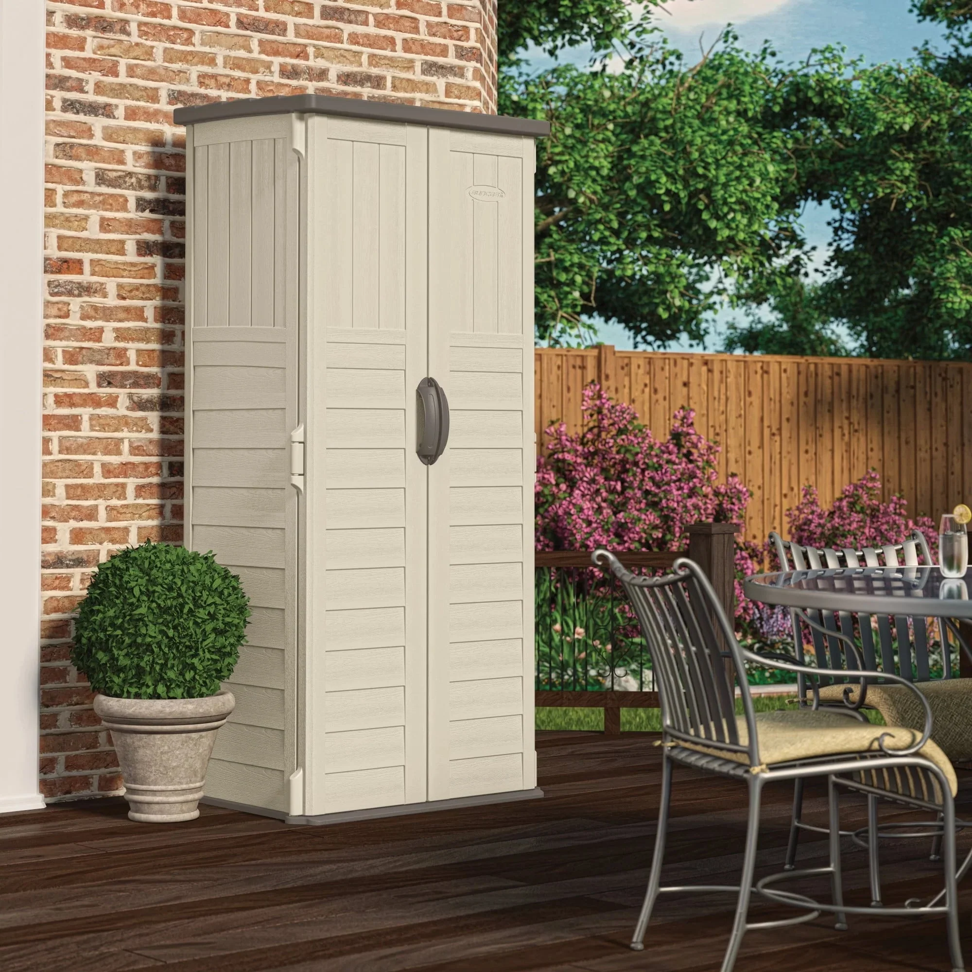 Suncast Resin Vertical Storage Shed, 22 Cubic Feet, Light Taupe, 2' 1.5in x 2' 8.5in x 6' - BMS1250 - Image 2 Suncast Resin Vertical Storage Shed, 22 Cubic Feet, Light Taupe, 2' 1.5in x 2' 8.5in x 6' - BMS1250 - Image 2