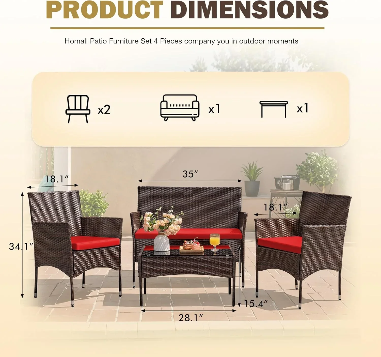 4-Piece Patio Rattan Wicker Furniture Set - T-LCRF834M18 - Image 11 4-Piece Patio Rattan Wicker Furniture Set - T-LCRF834M18 - Image 11