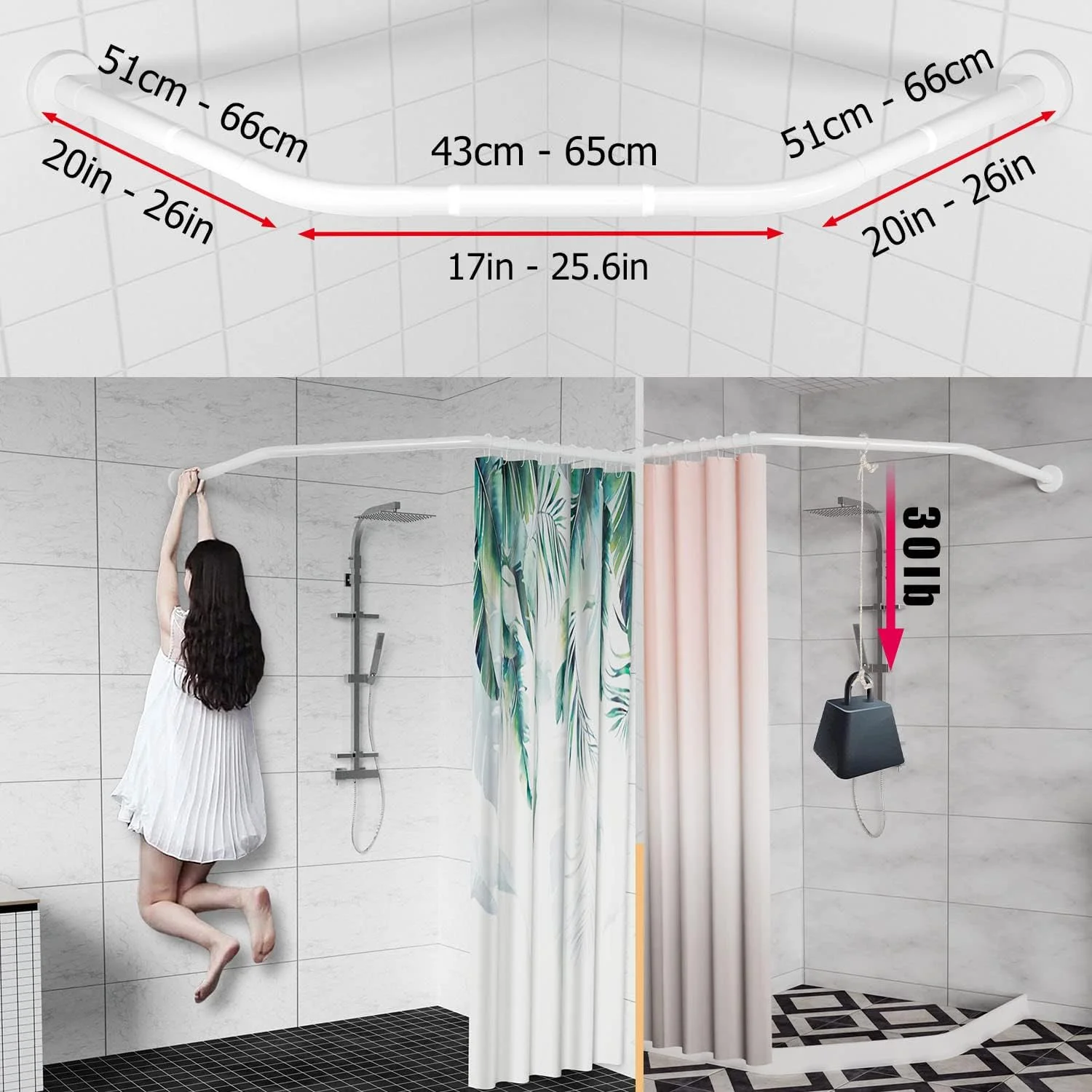 Gleam Adorn Diamond Shaped Shower Curtain Rod (Both Sides: 17