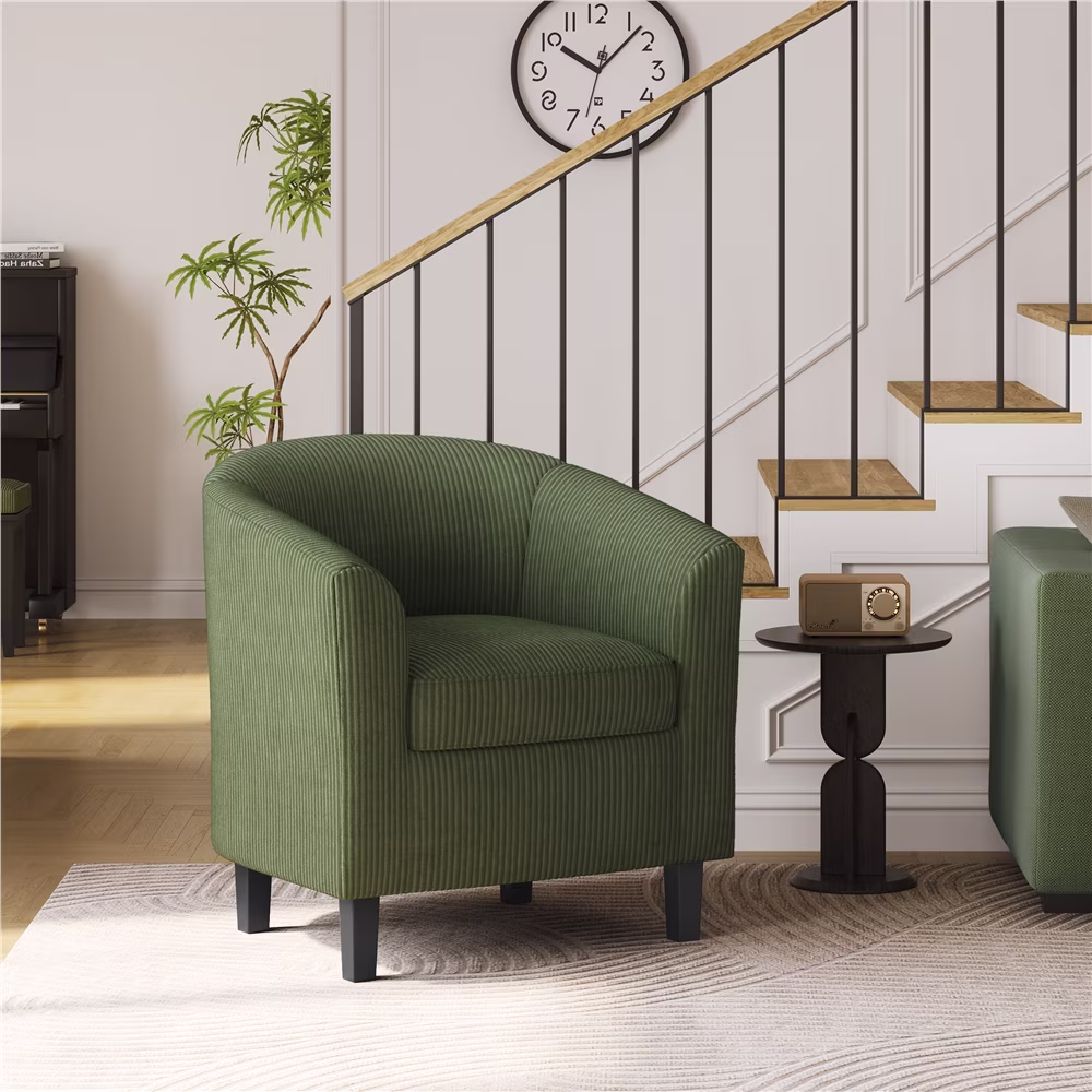 Renwick Faux Leather Barrel Accent Chair for Living Room, Set of 2, Black - Image 5