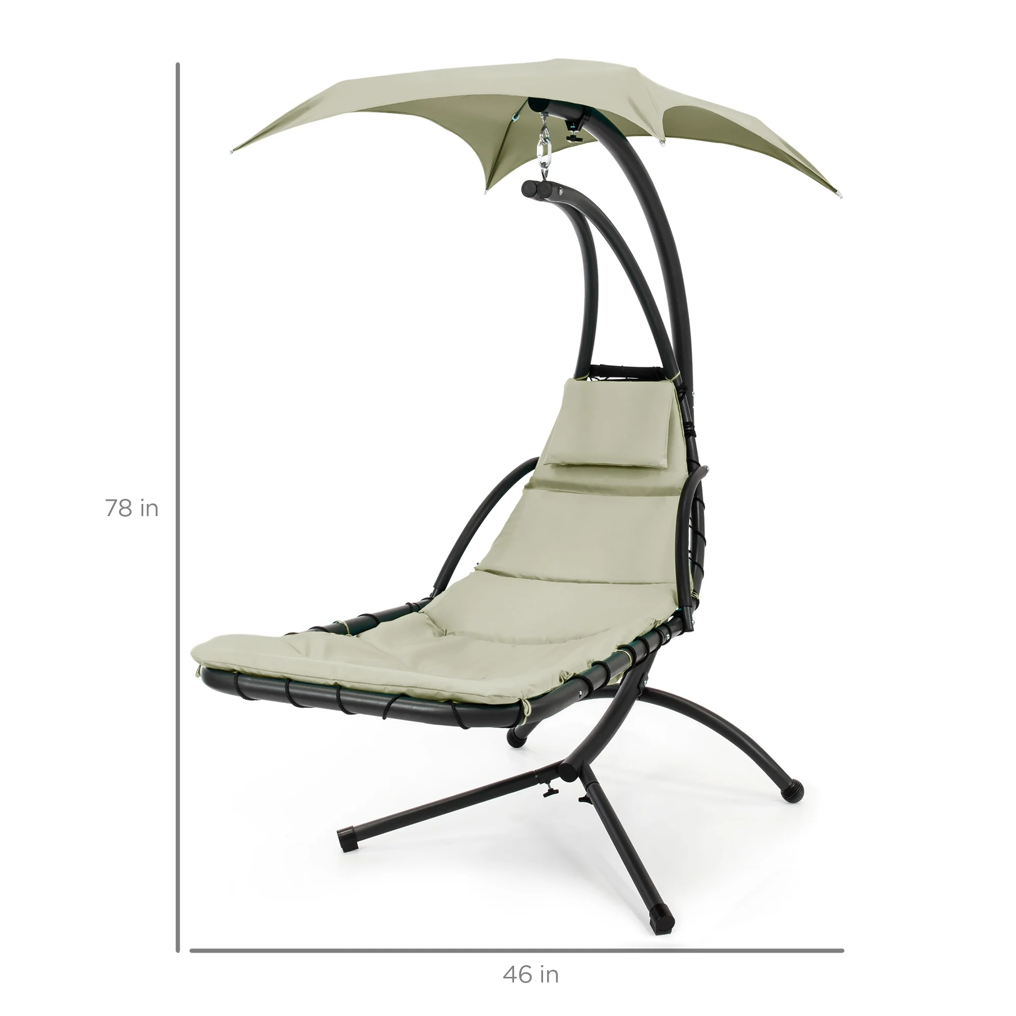 Best Choice Products Hanging Curved Chaise Lounge Chair Swing for Backyard, Patio w/ Pillow, Shade, Stand - Teal - Image 83