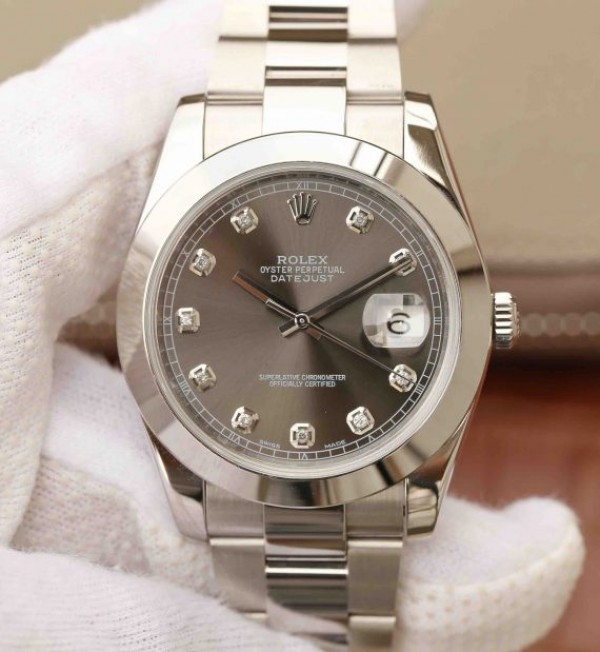 Replica Rolex DateJust 41mm 126300 Noob Gray Dial Diamonds Markers SS Bracelet A3235 - Elite Watch Atelier