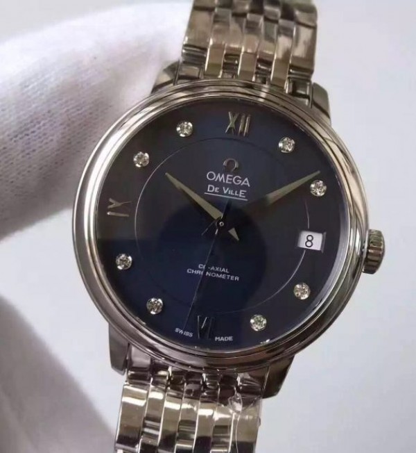 Replica Omega MKF De Ville 33mm Diamonds Markers Blue Dial SS Bracelet A2824 - Elite Watch Atelier
