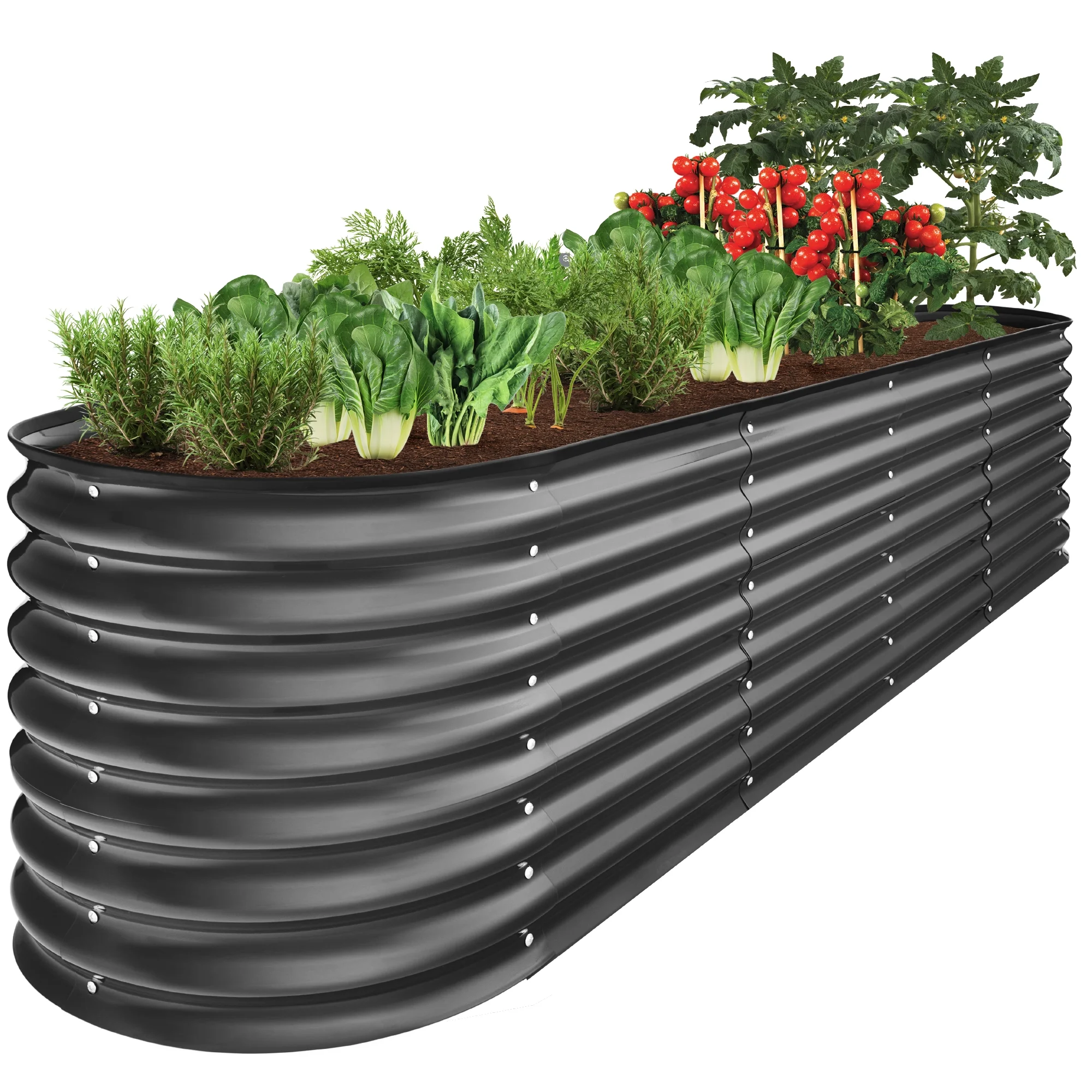 Best Choice Products 8x2x2ft Metal Raised Garden Bed, Oval Outdoor Planter Box w/ 4 Support Bars - Charcoal - Image 2