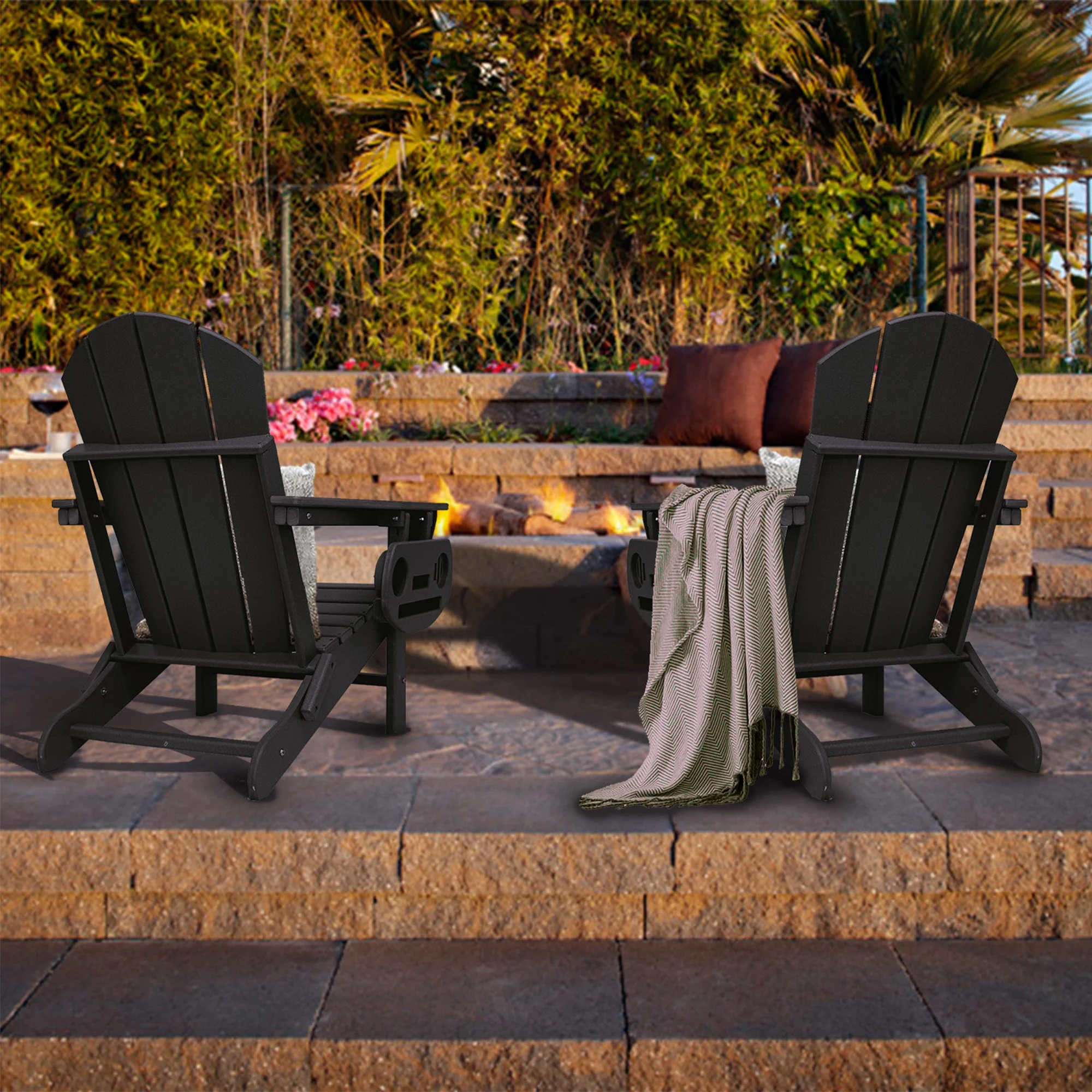 FOOWIN HDPE Plastic Adirondack Chairs Set of 4, Black - Image 8