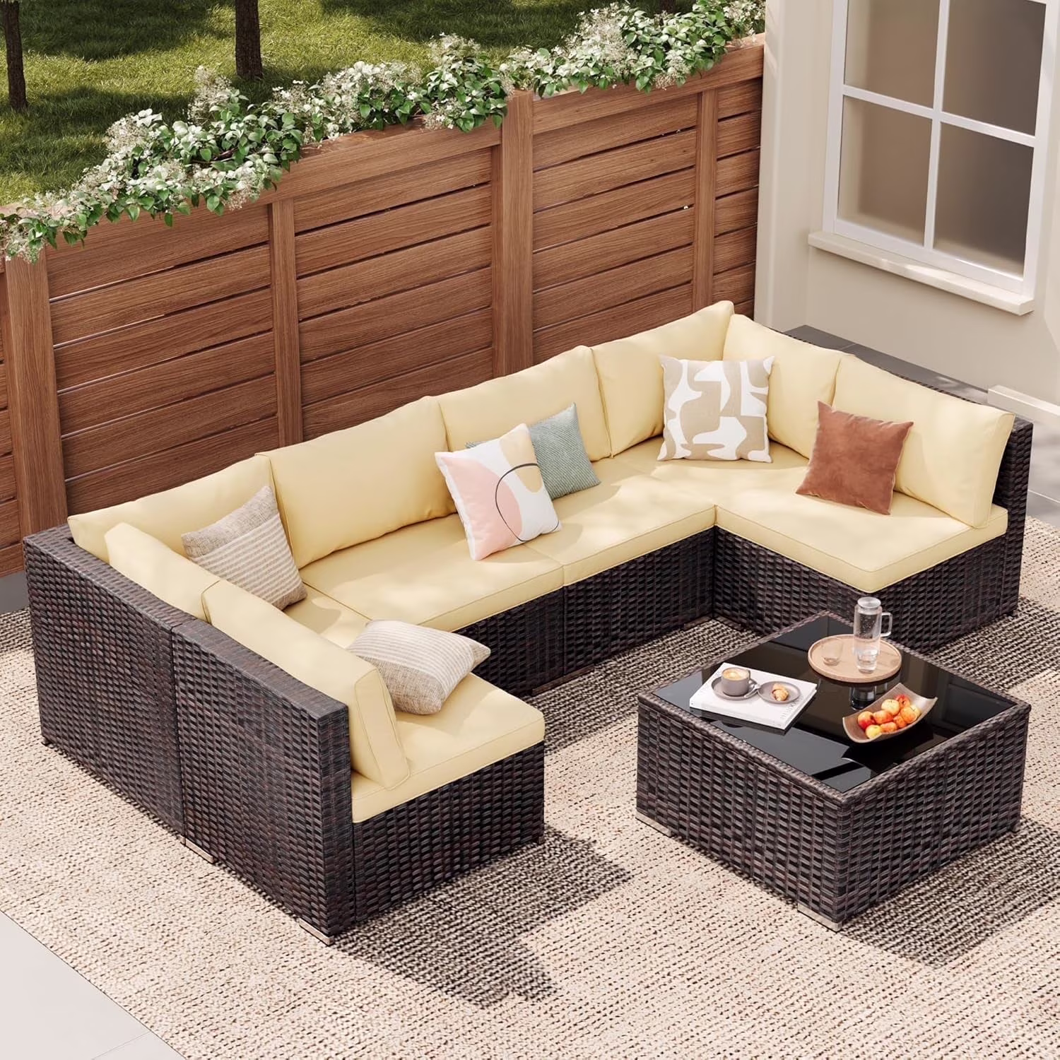 Patio Furniture Set Clearance, Lofka 5 Pieces Patio Conversation Set with Sofas and Tempered Glass Coffee Table for Outdoor Garden Gray - Image 3