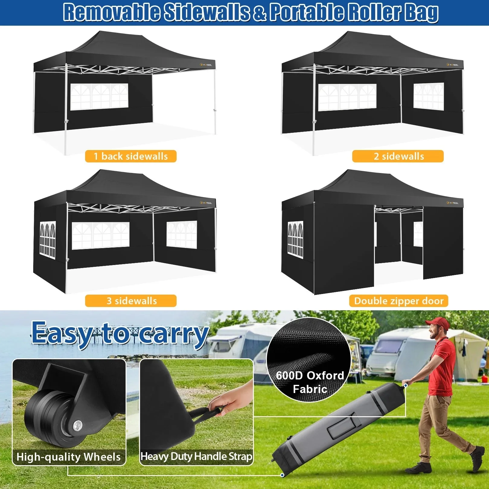 HOTEEL Heavy Duty Pop-Up Canopy Tent 10x15, 4 Sidewalls, Black - Image 9 HOTEEL Heavy Duty Pop-Up Canopy Tent 10x15, 4 Sidewalls, Black - Image 9