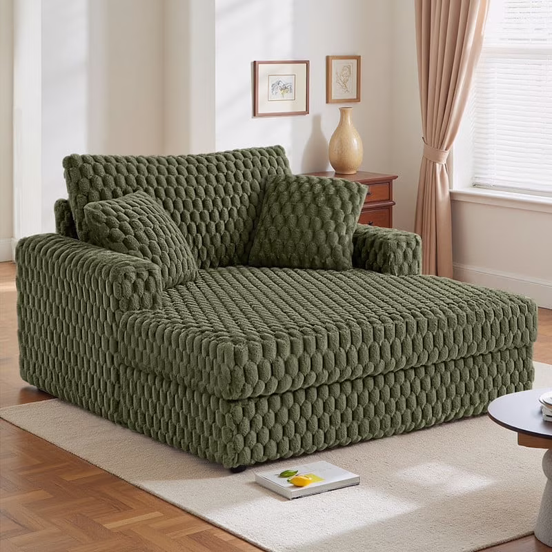 ATHOPE 53"W Oversized Chaise Lounge Chair Indoor, Corduroy Couch Chair with Pillows, Comfy Reading Chairs with Wide Arms, Upholstered Sleeper Sofa for Living Room, No Assembly Required, Gray - Image 5