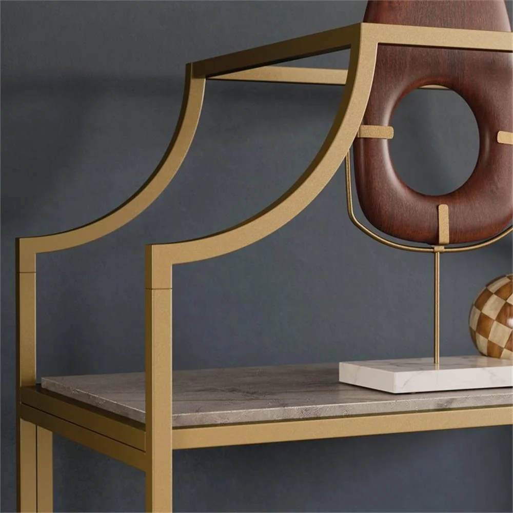 Pemberly Row 5-Shelf Modern Metal Bookcase in Gold Satin/Faux Deco Stone - Image 9