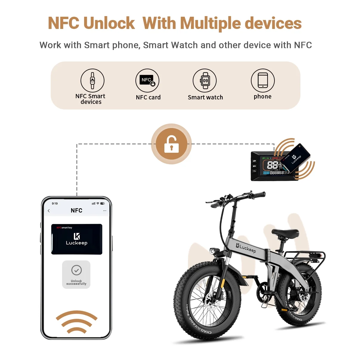 Luckeep X1 Lite Foldable Electric Bike for Adults 1500W Peak Motor,720WH Removable Battery,28MPH 60 Miles Long Range,20"*4" Fat Tire All-Terrain E-bike with Front Suspension,Mountain Electric Bicycle - Image 8