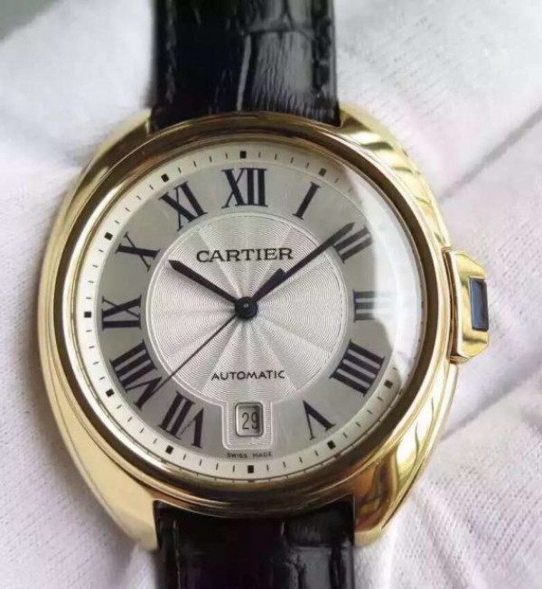 Replica Cartier Cle de Cartier YG White Textured Dial Leather Strap MIYOTA9015 - Top club