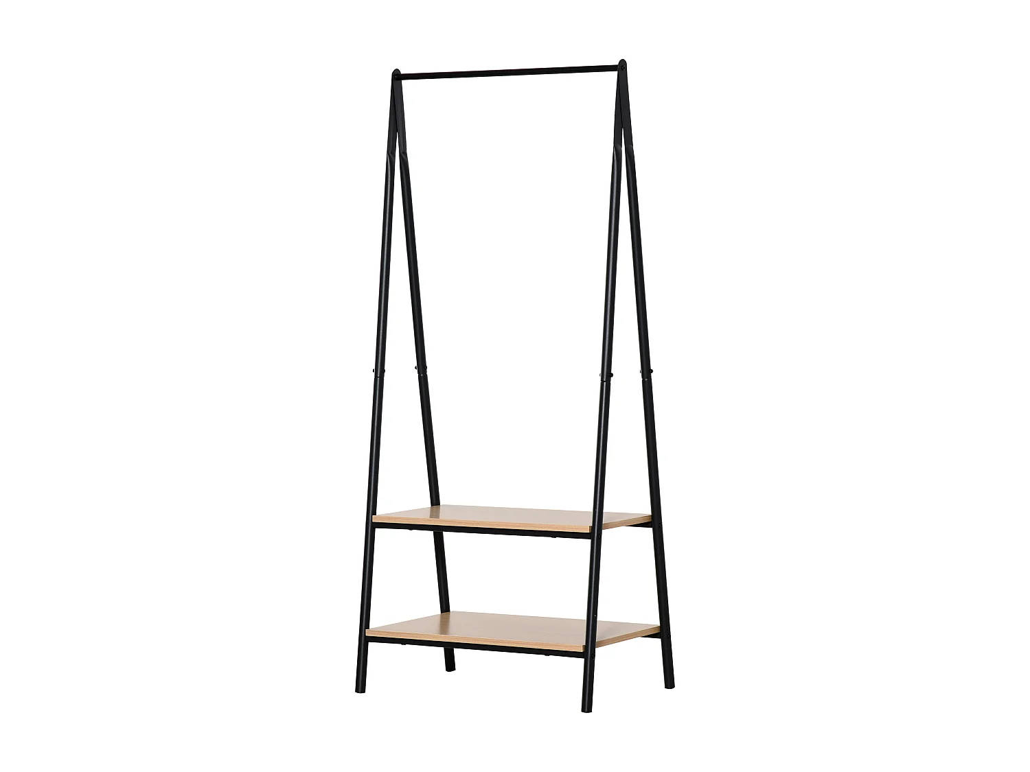 Portant à vêtements penderie style contemporain triangulaire dim. 64L x 43l x 149H cm 2 étagères MDF bois clair acier noir